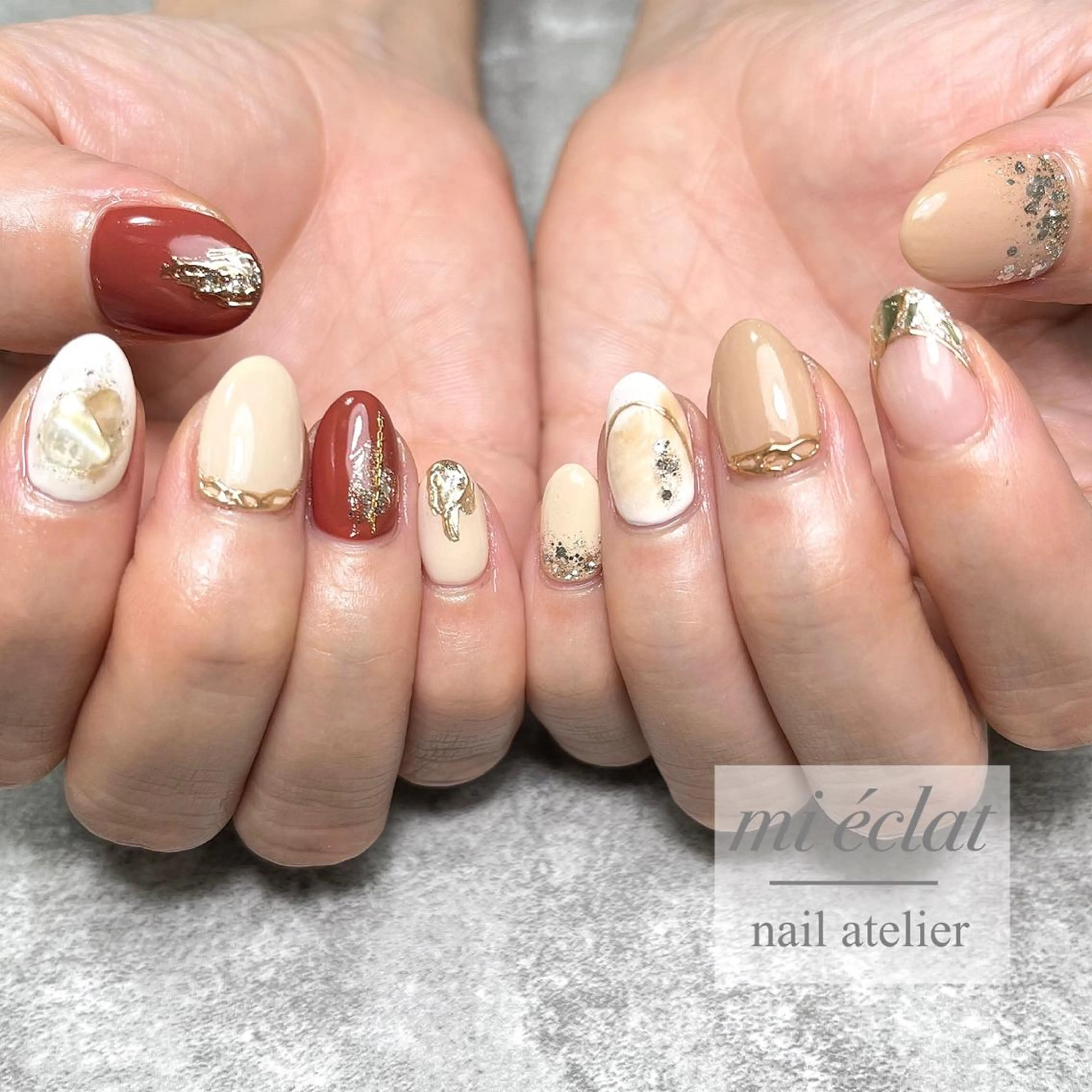 ネイル アートネイル ブラウン チークネイル フットネイル ジェルネイル mi éclat ミ　エクラのネイルデザイン