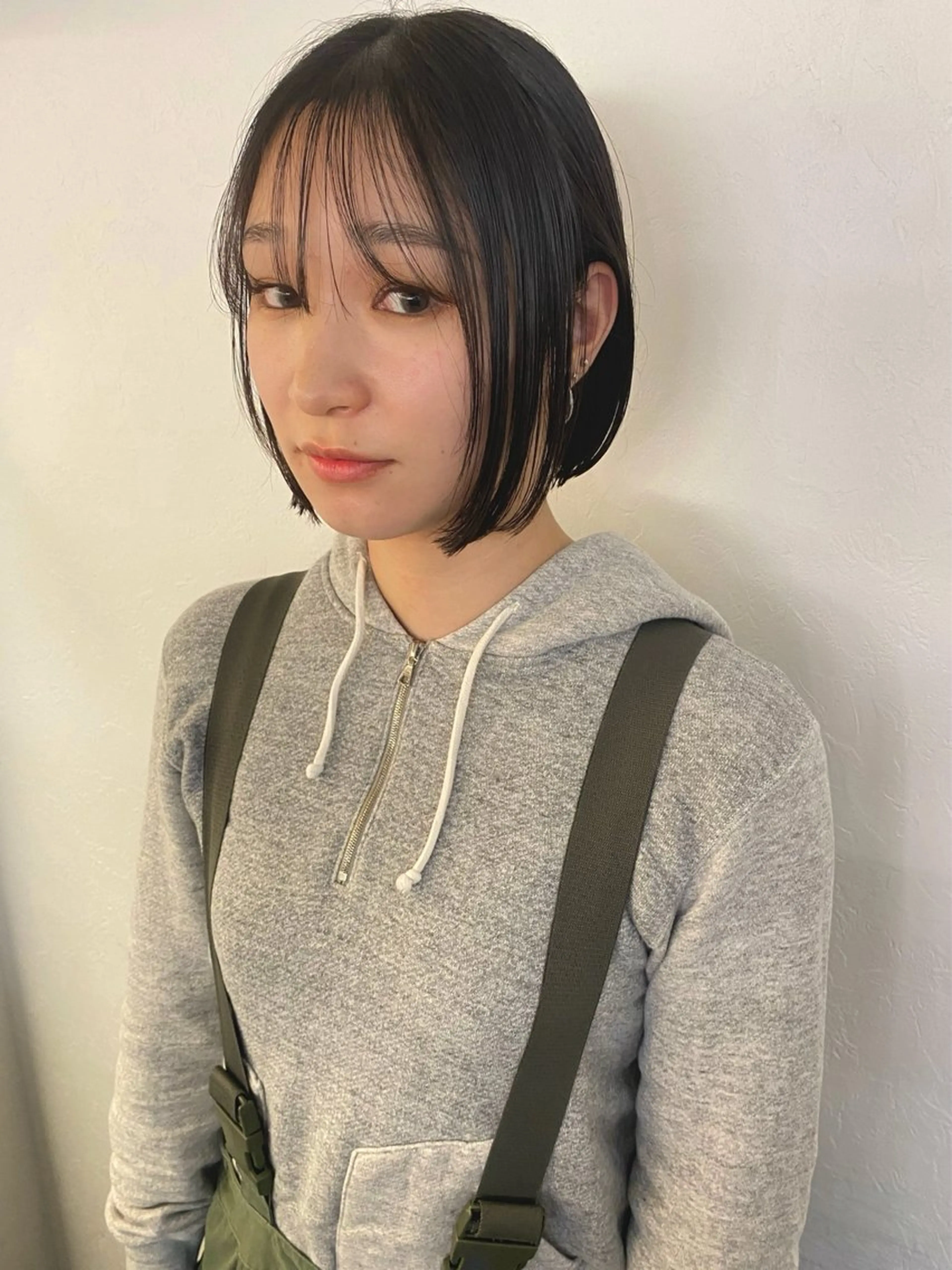 ショート カラー ボブ シースルーバング カット ヘアカラー トリートメント 森貴裕/ベージュ/ パーマ/オリーブのヘアスタイル