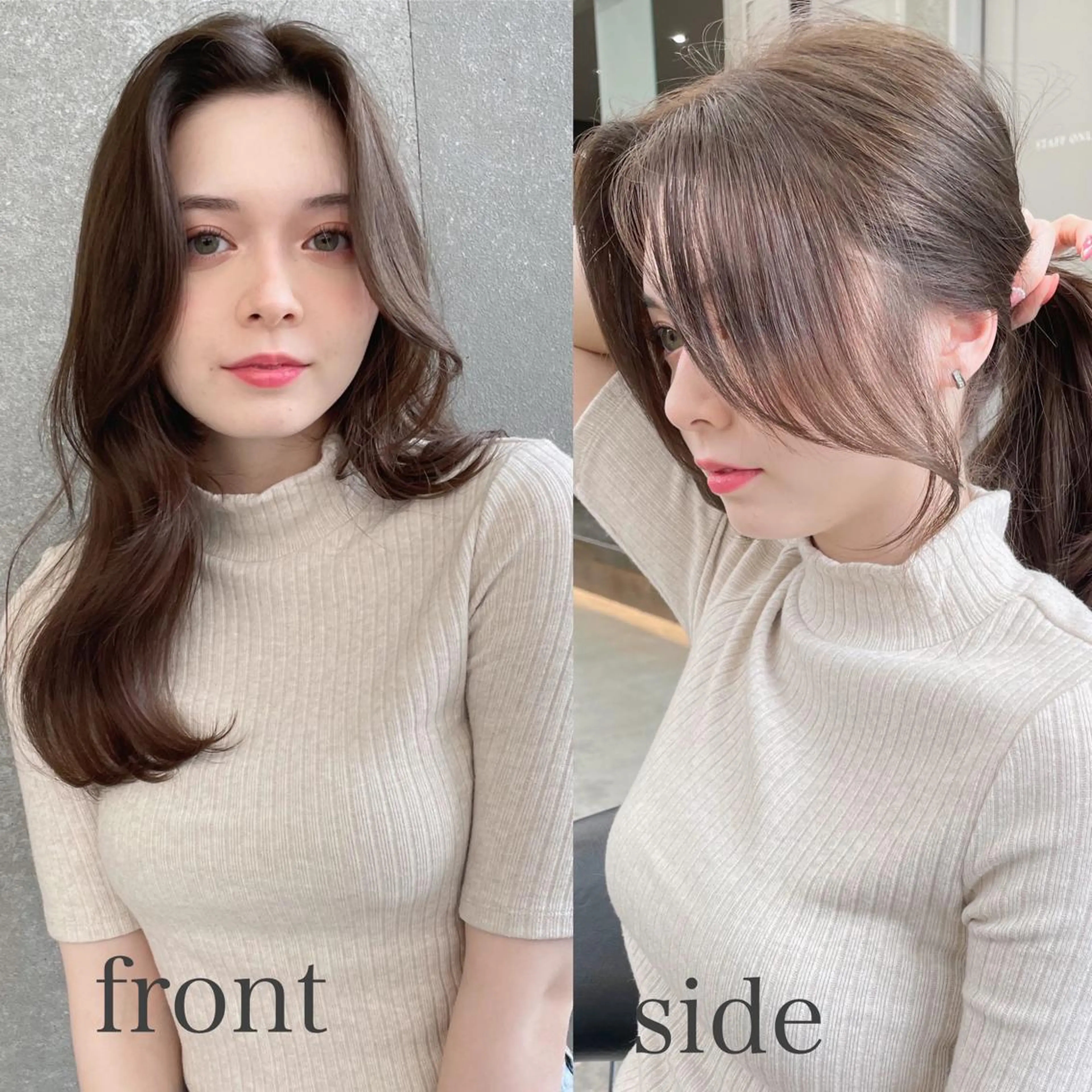 セミロング カット ヘアカラー トリートメント 山本翔一郎 韓国顔周りレイヤーのヘアスタイル