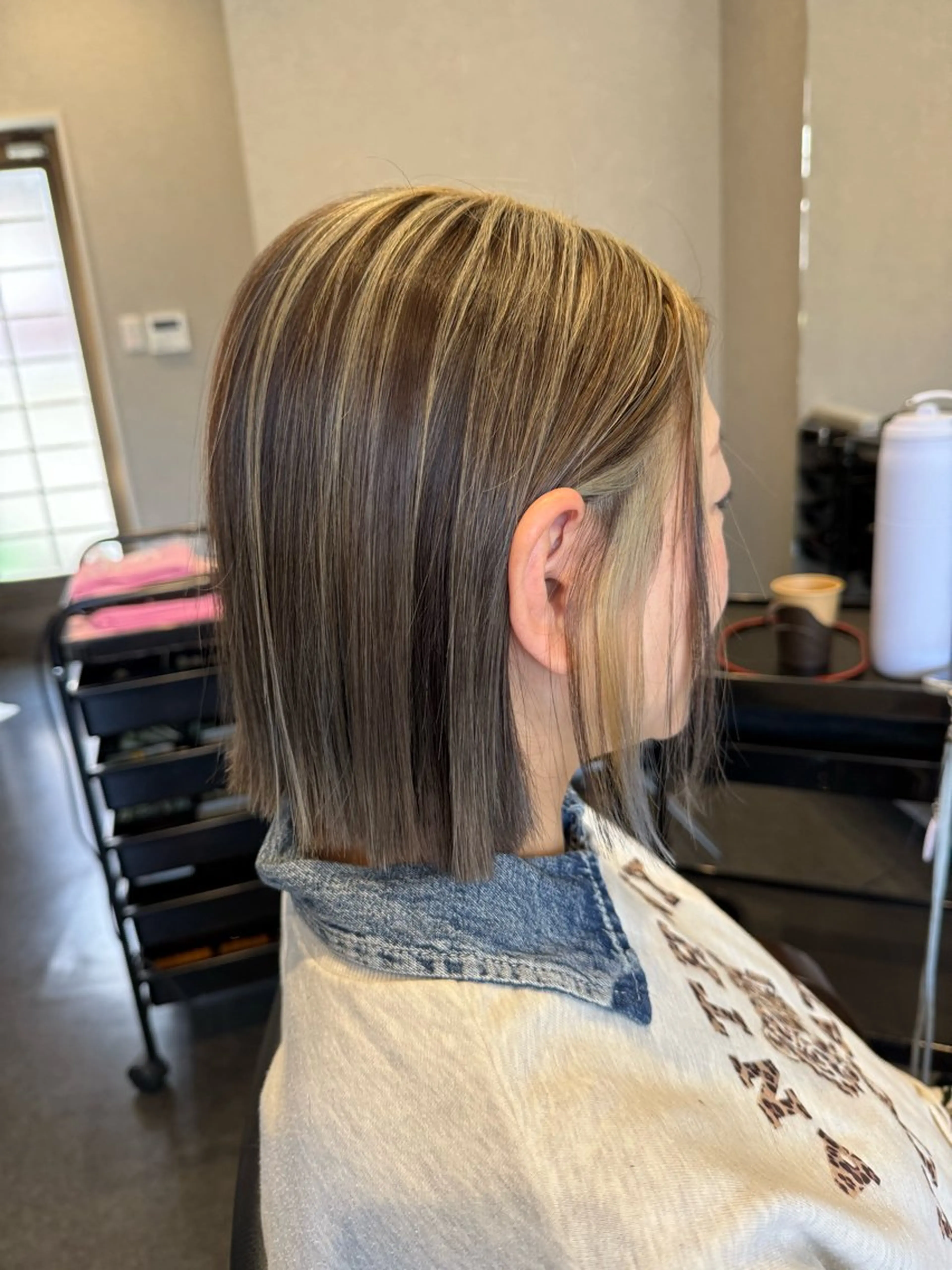 ミディアム 切りっぱなしボブ ボブ ハイライト 髪質改善 トリートメント 髪質改善⚡️カラー 🍀武久 誠🍀のヘアスタイル