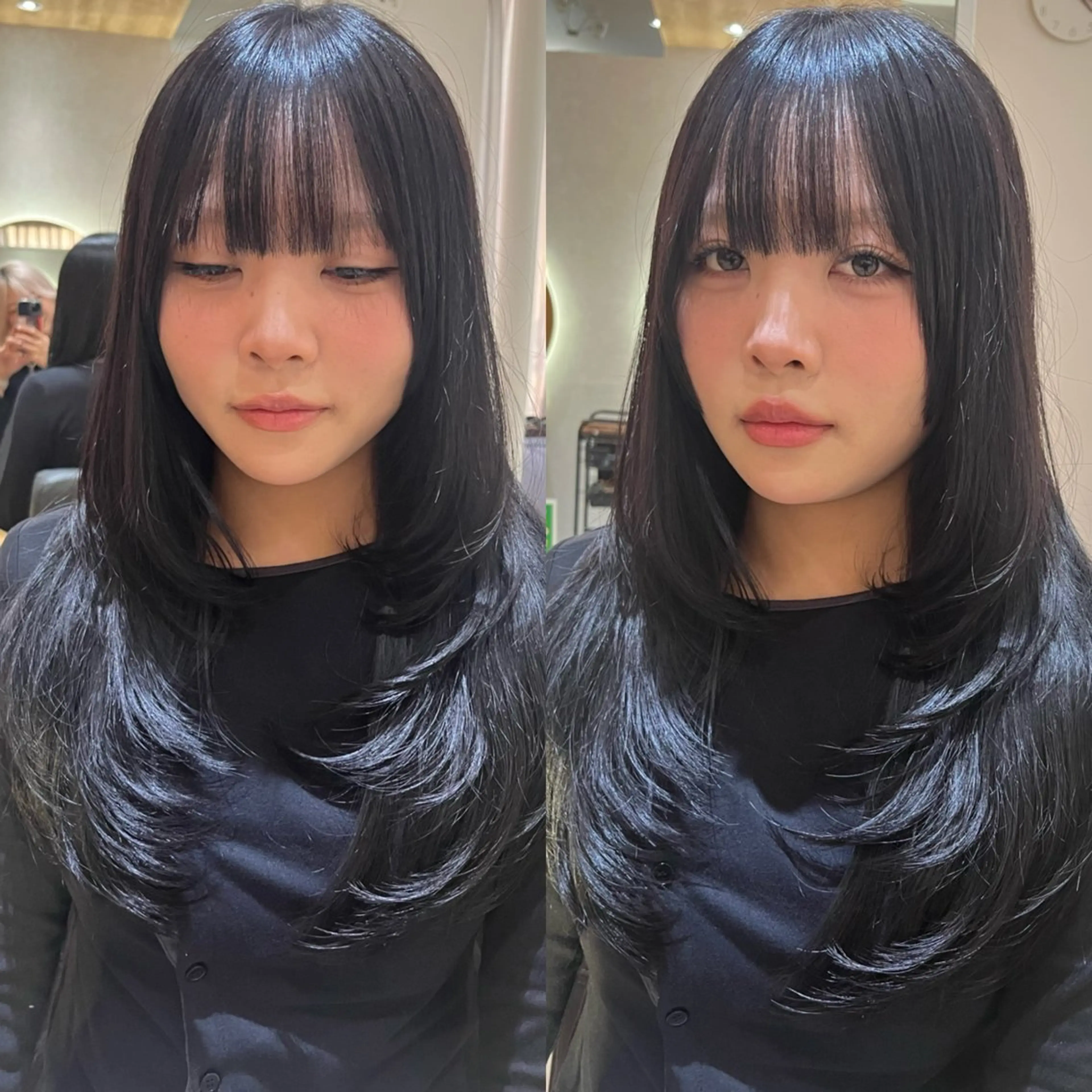 ロング カット ヘアカラー トリートメント 韓国レイヤー／顔周り ／ブリーチことこのヘアスタイル