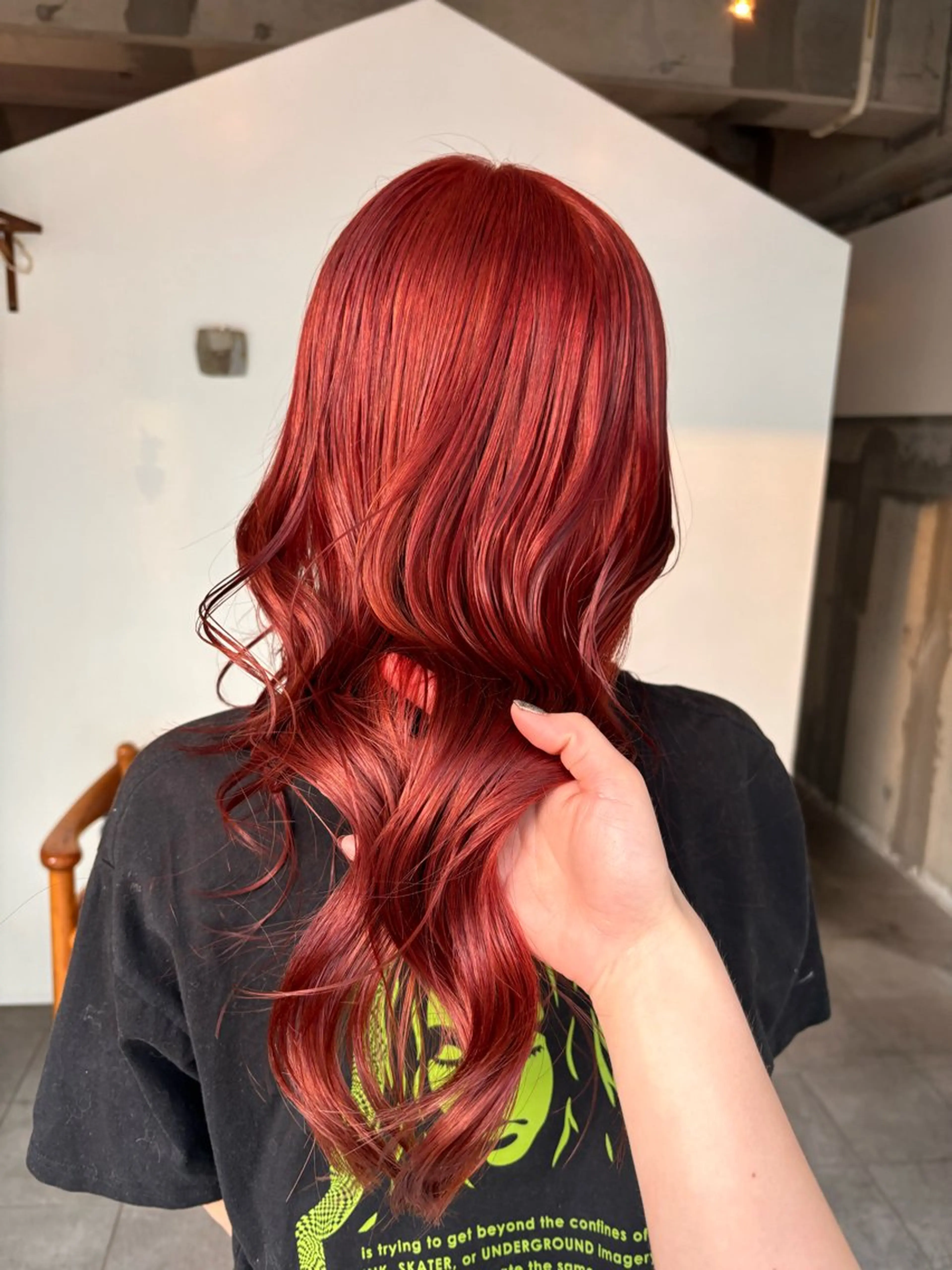 セミロング カラー ヘアアレンジ ブリーチ ダブルカラー レッドカラー 韓国風ヘア mirai/レイヤー ボブ/ショートのヘアスタイル