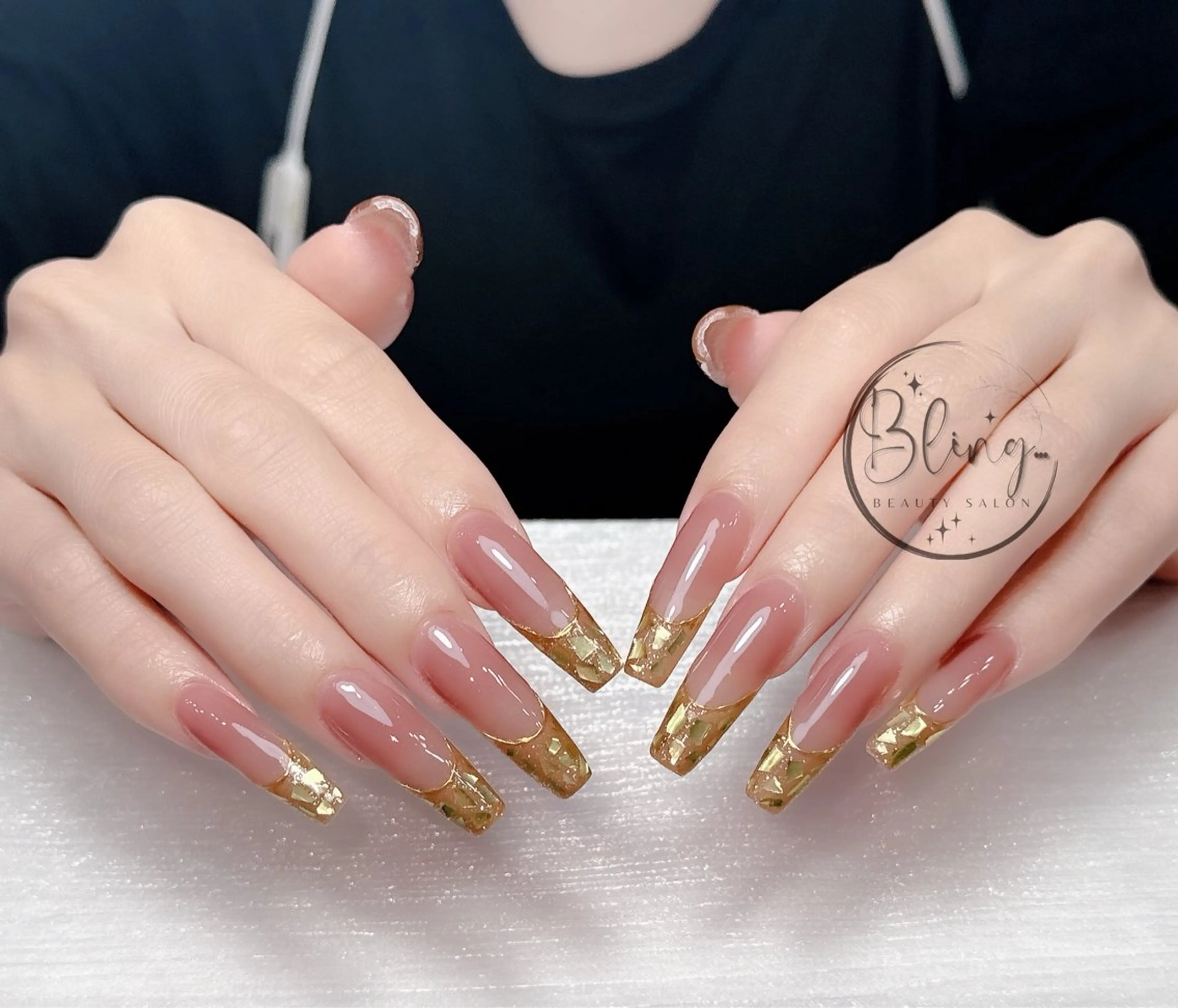 【チップ長さ出し10本】ガラスフレンチ・ミラーフレンチ　¥9980→¥8500の写真