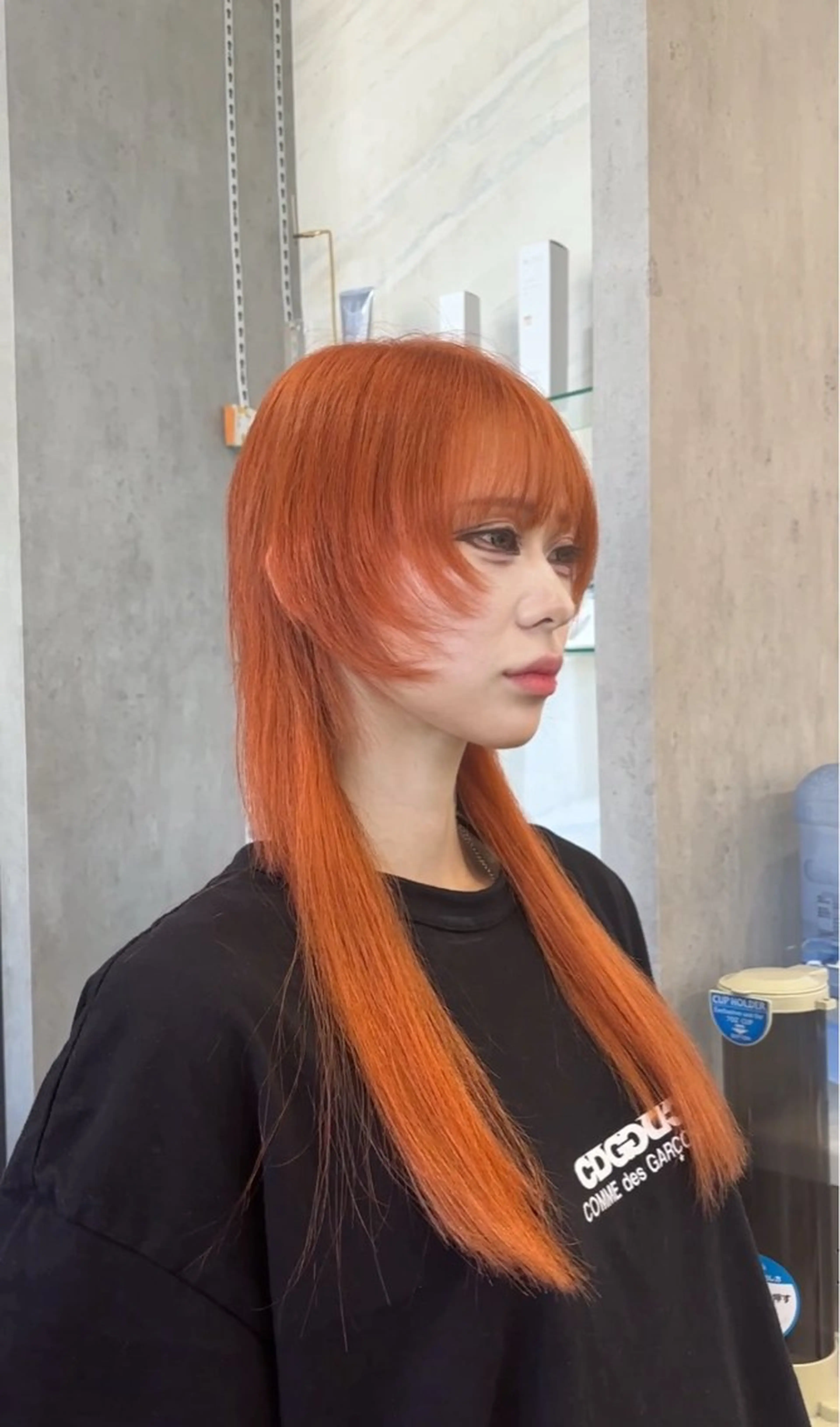 ロング カット ヘアカラー トリートメント 韓国ヘア/ブリーチ無 しWカラー/オリーブのヘアスタイル