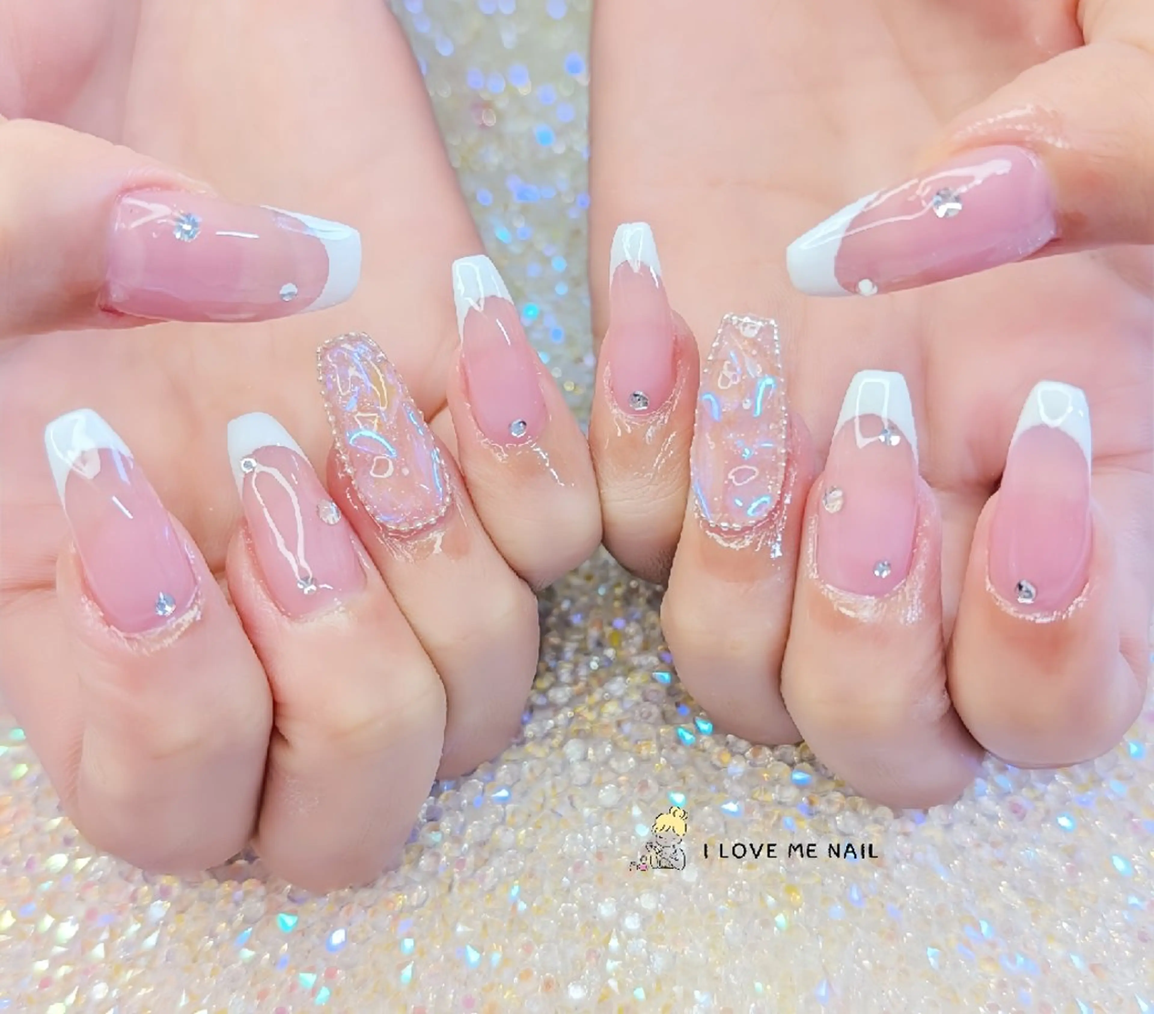 ネイル 長さ出し ハート 韓国ネイル マグネットネイル ニュアンスネイル ハンドネイル I LOVE ME  NAIL.｡.:*♡のネイルデザイン