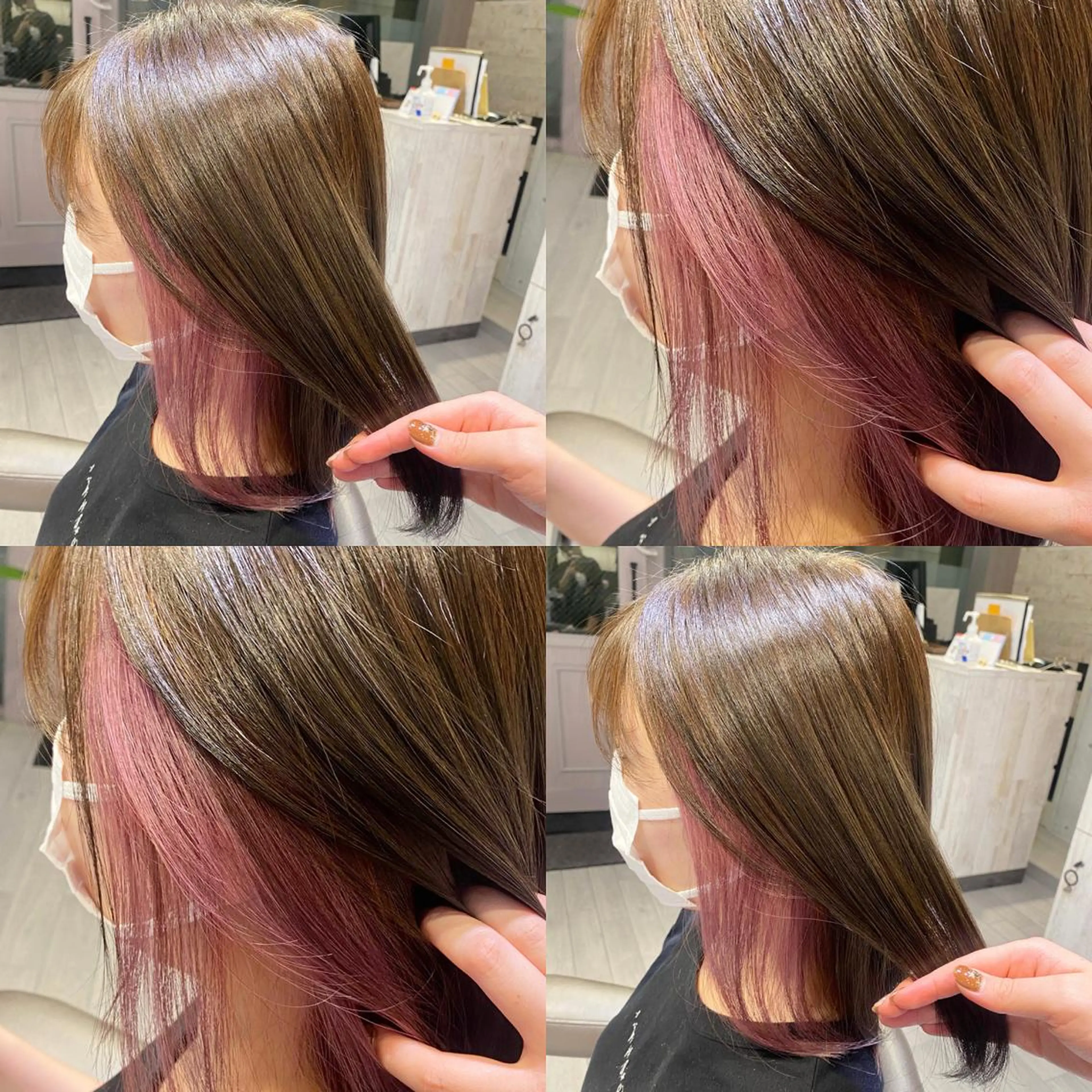 ミディアム カラー ヘアアレンジ 透明感カラー オリーブカラー ピンクカラー 🌼NAMI 🌼のヘアスタイル