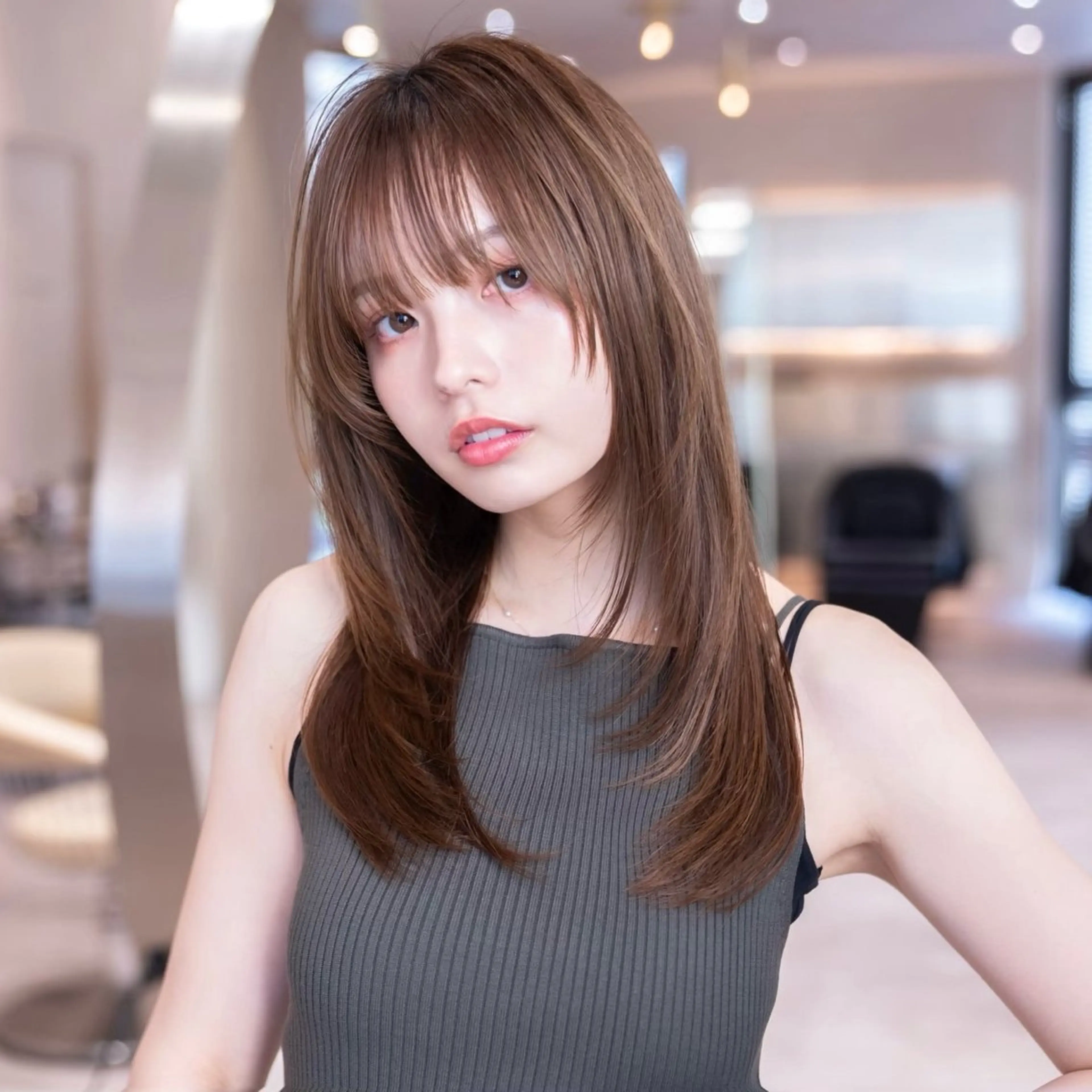 セミロング カラー 透明感カラー 韓国風ヘア レイヤーカット カット 渋谷/韓国レイヤー/ 艶カラー/nanoのヘアスタイル