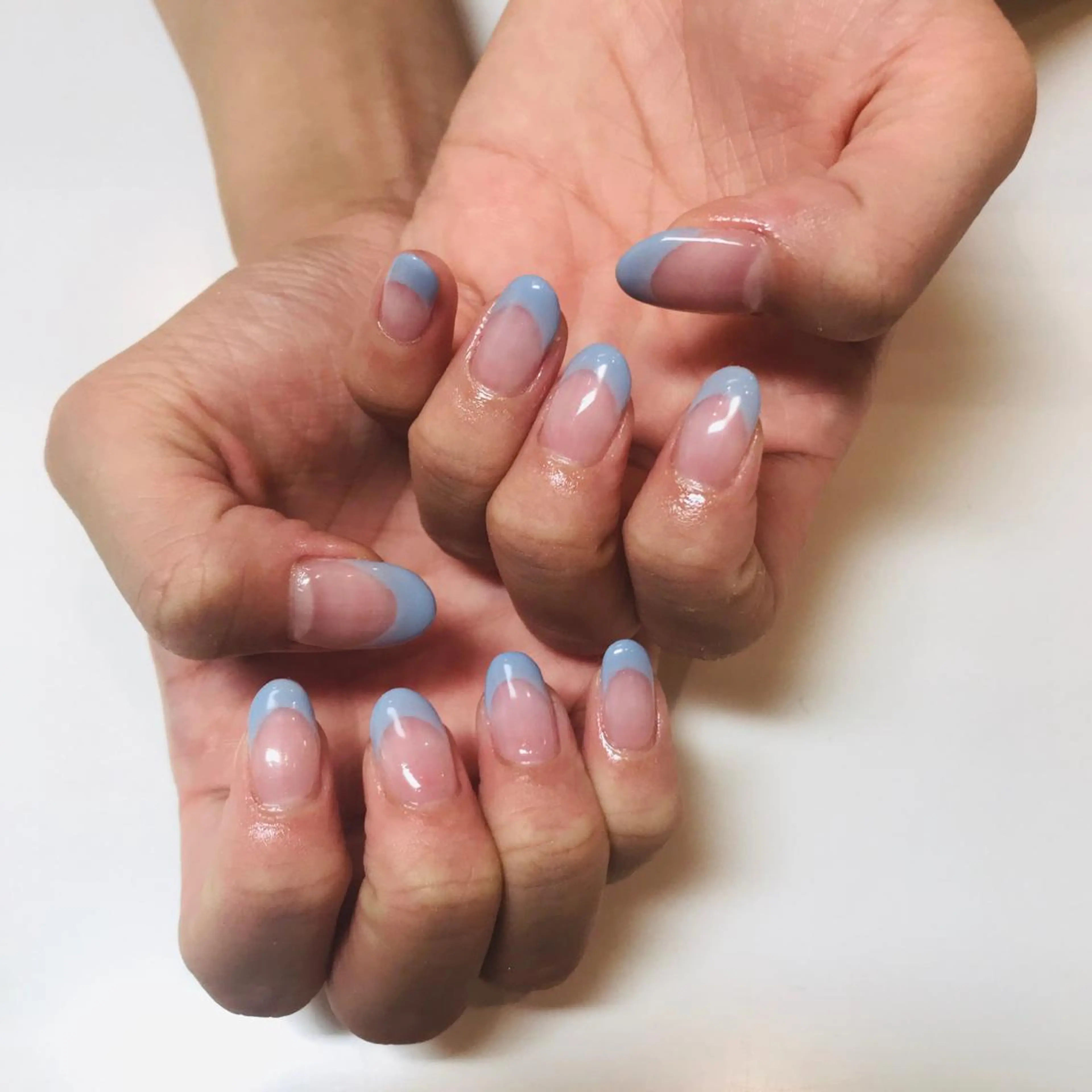 ネイル ブルー フレンチネイル ハンドネイル Yukako. Nのネイルデザイン