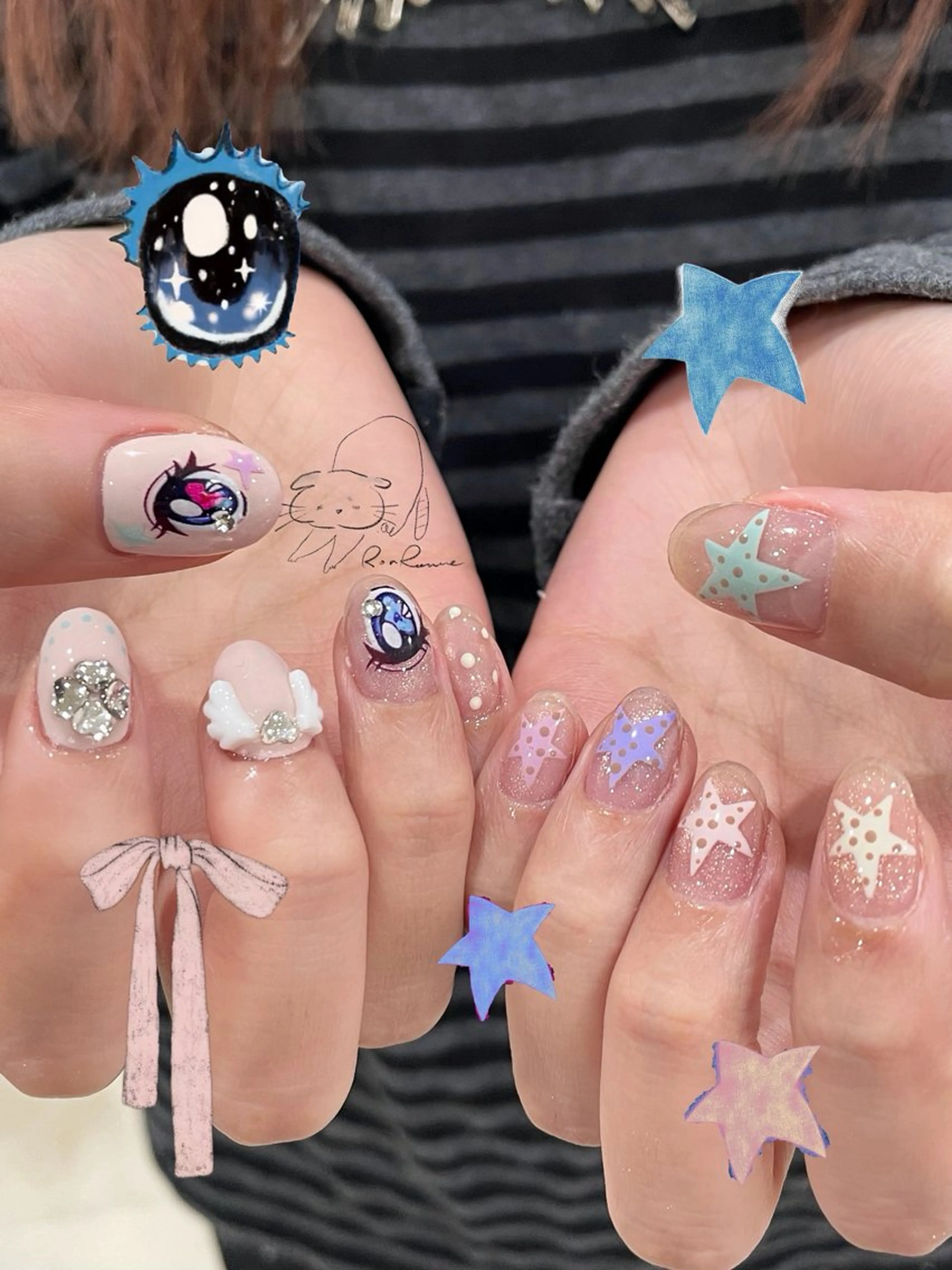 ネイル オーロラネイル 長さ出し フレンチネイル ジェルネイル ミラーネイル ハンドネイル Cho Artネイル所属・ronronne .のネイルデザイン