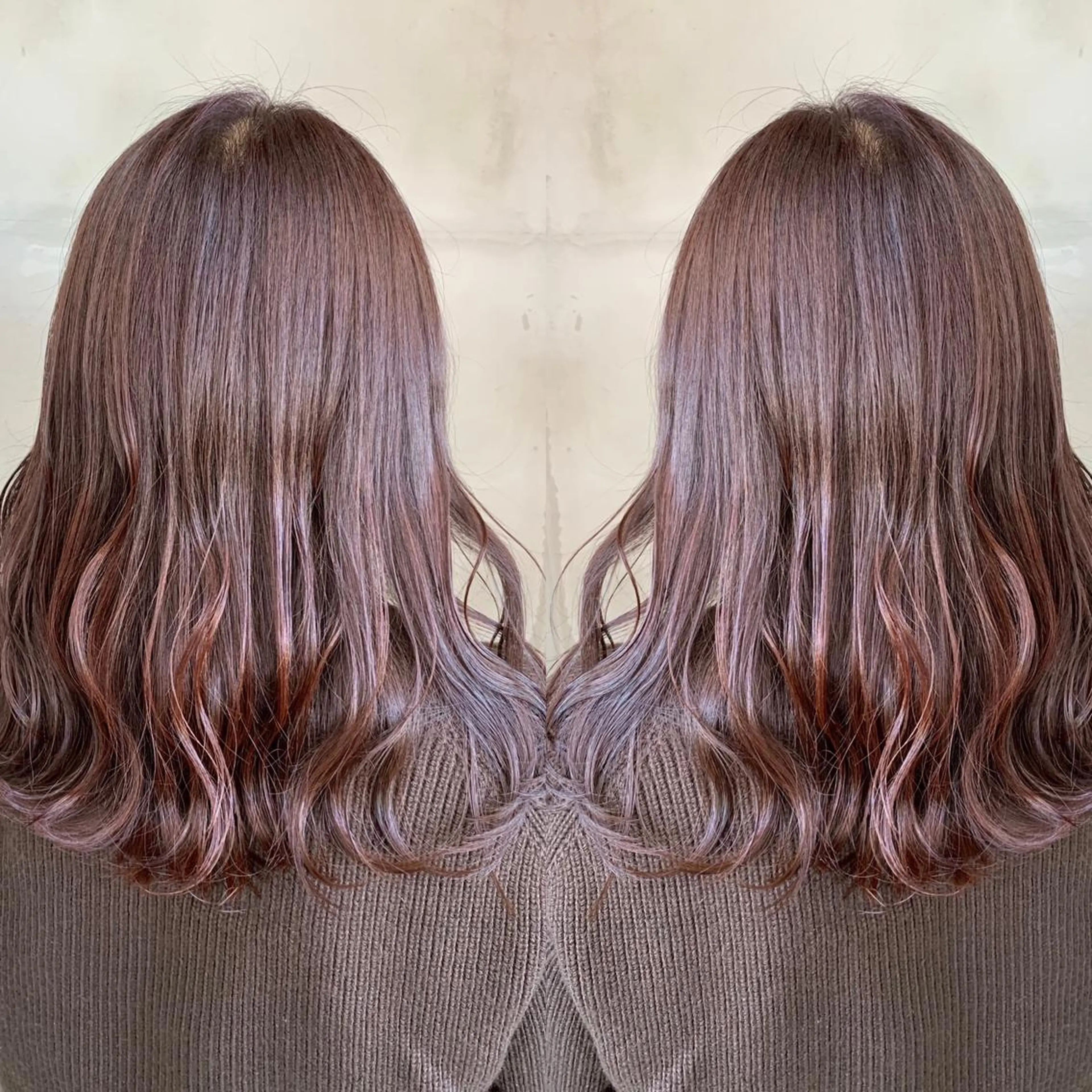 セミロング カラー アッシュ バレイヤージュ ベージュカラー ブロンド ブルーカラー ヘアカラー レイヤーカット/ 艶カラー/RYOMAのヘアスタイル