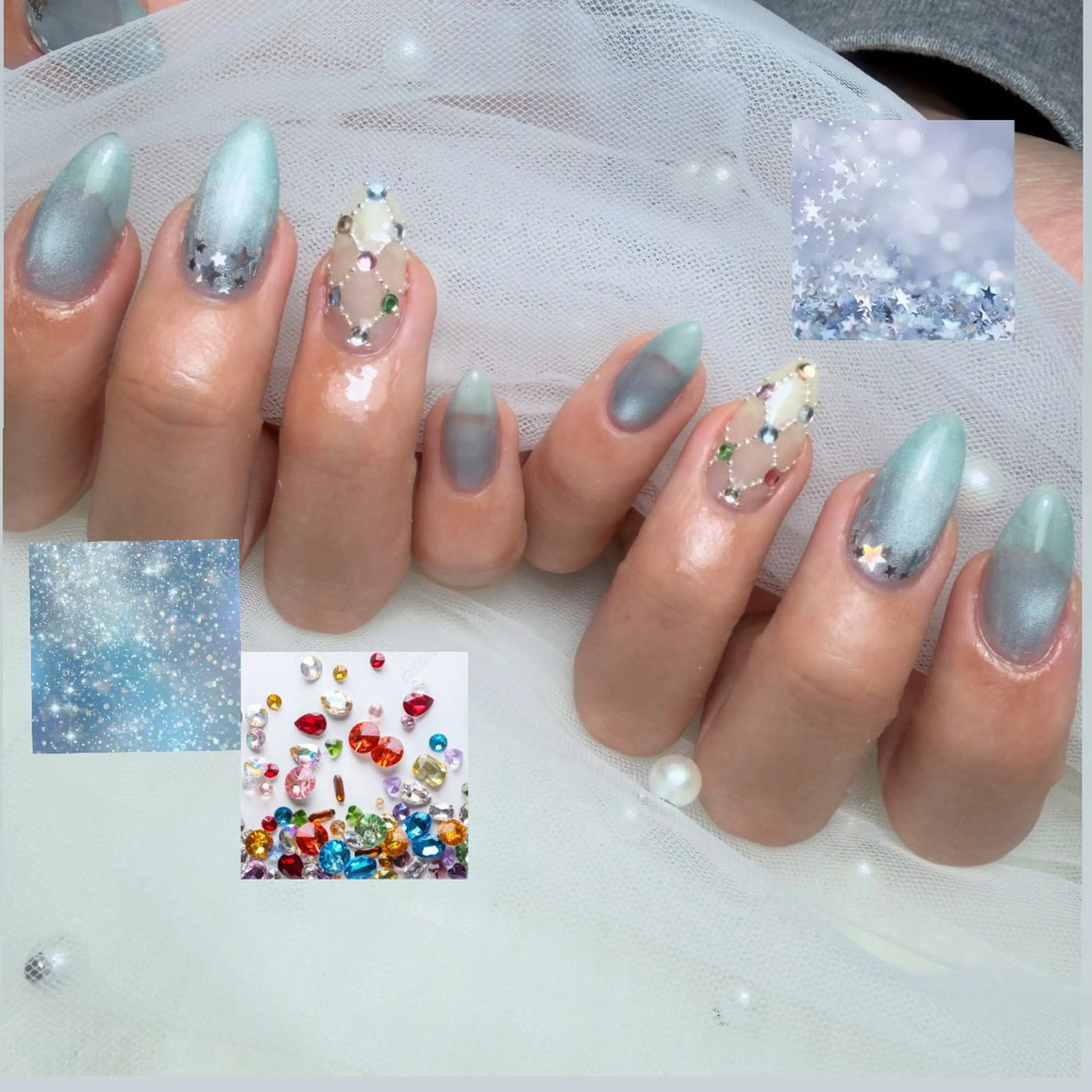 ネイル ホログラムネイル 氷ネイル・うるうるネイル マグネットネイル ストーンネイル ハンドネイル Beautiful Me 牛久店所属・Kudo Izumiのネイルデザイン