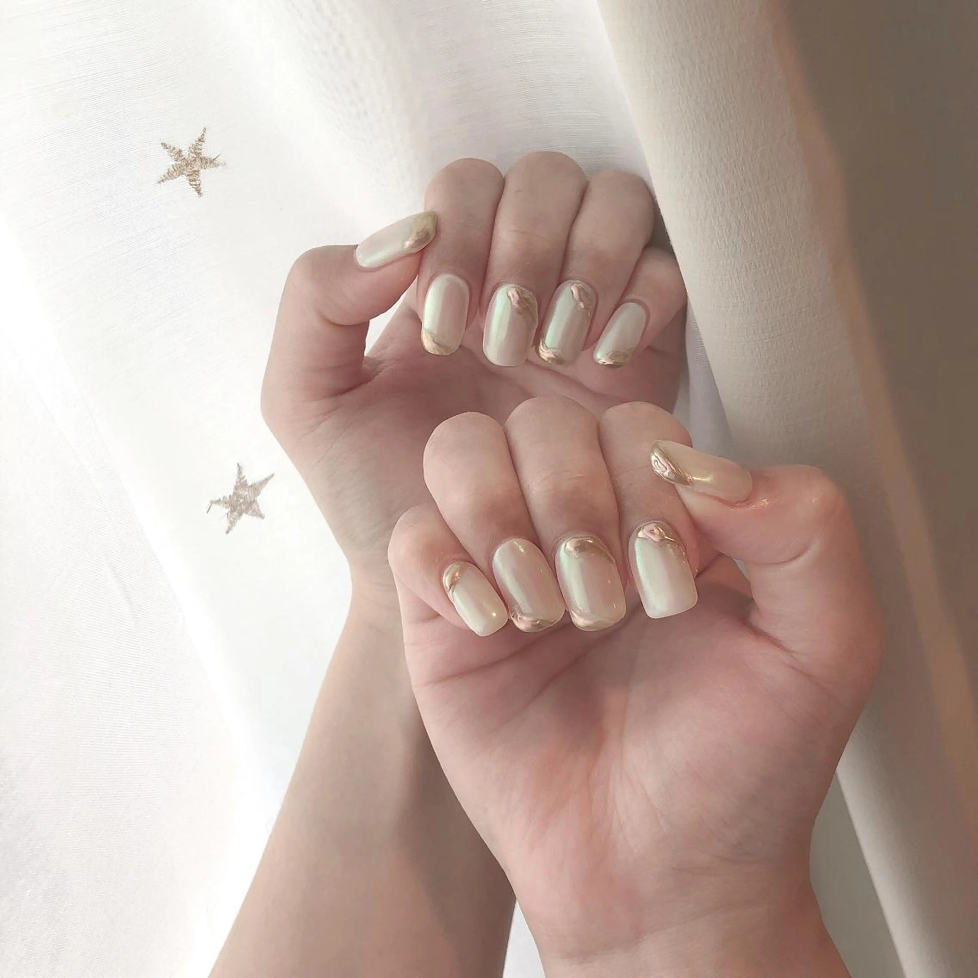 カラー ネイル アートネイル オーロラネイル ミラーネイル ホワイト 𓂃🦢Aurora Swan🌙𓂃のネイルデザイン