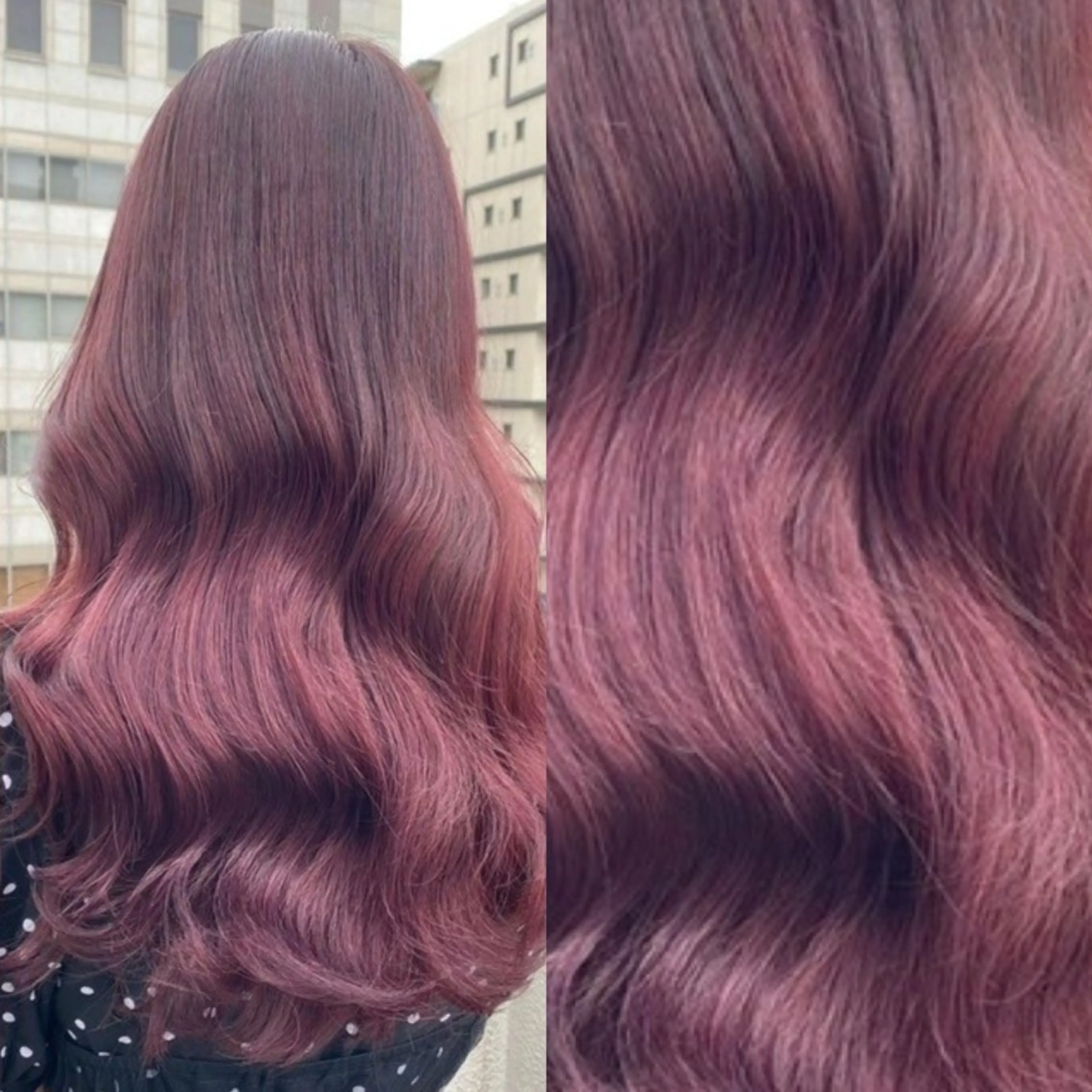 ロング カラー ブリーチ ブリーチなしカラー 髪質改善 トリートメント 💗愛され暖色💗 ピンク/レッド💗のヘアスタイル