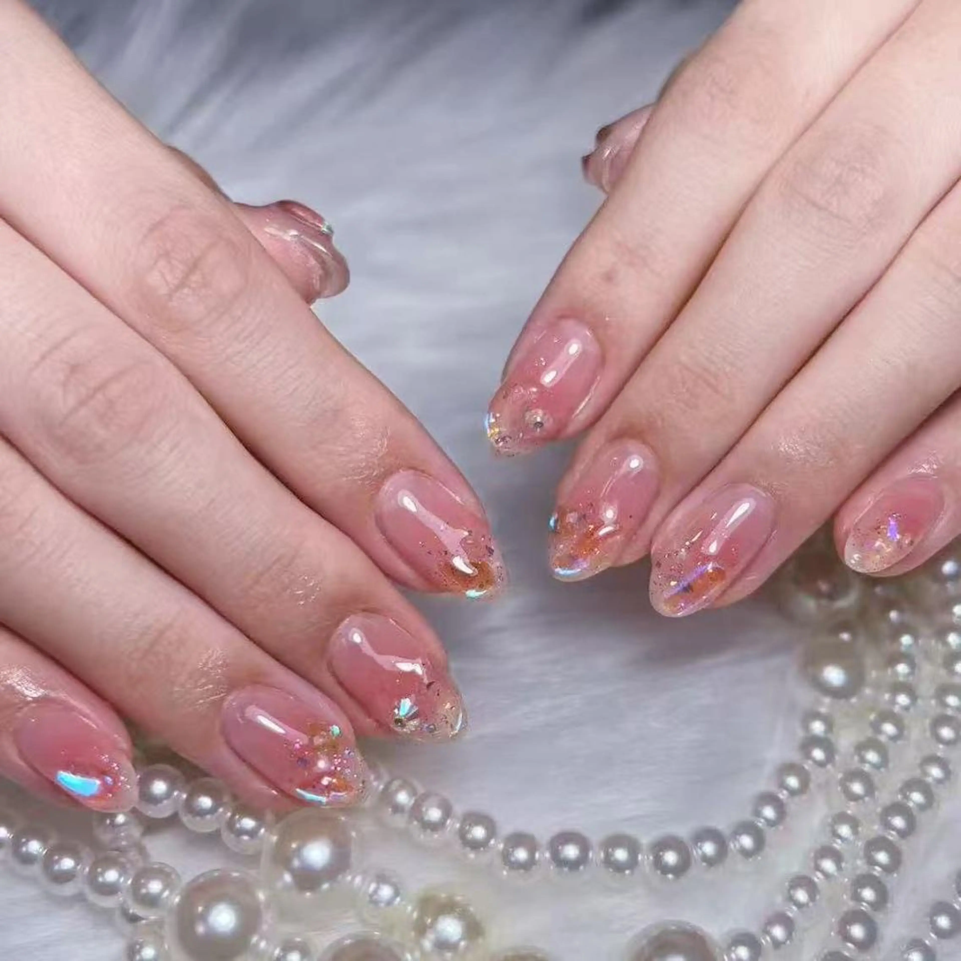 ネイル アートネイル オーロラネイル ガーリー キラキラネイル 韓国ネイル DIAMOND NailStudioのネイルデザイン