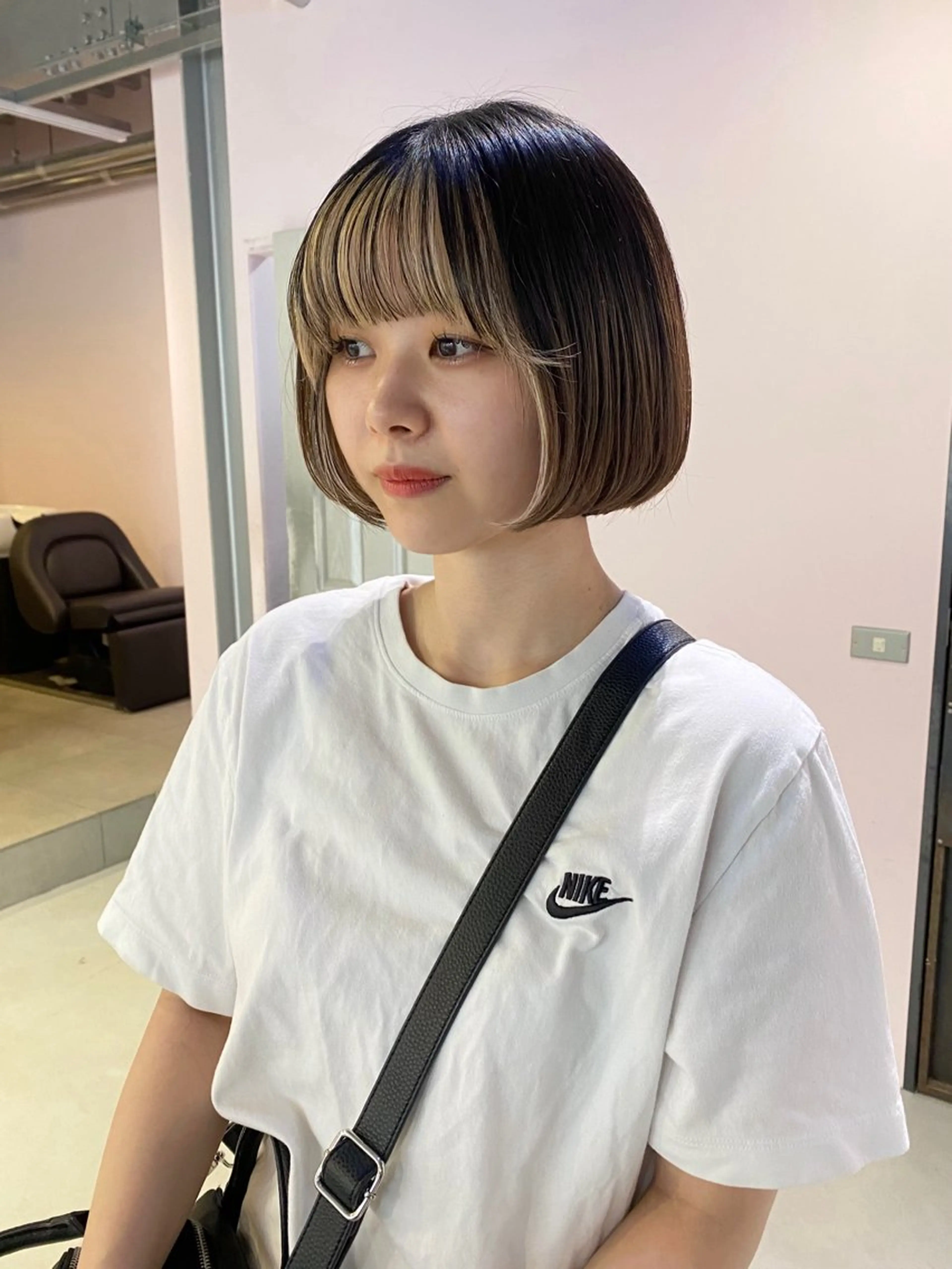 ミディアム カラー ミストバング フェイスフレーミング ボブ アオイ🩵暖色 /まろやかカラーのヘアスタイル