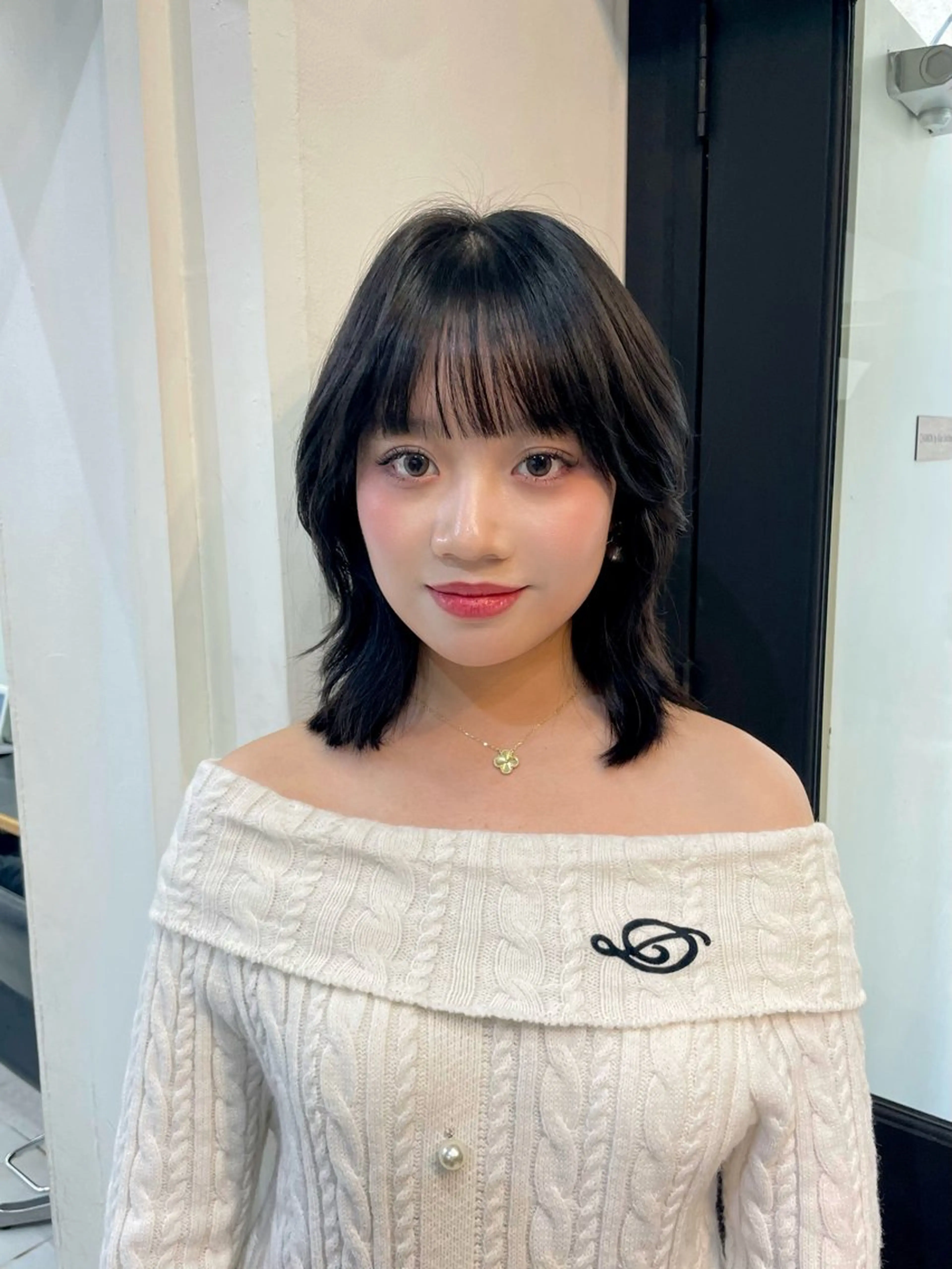 ミディアム カラー 黒髪 ナチュラルブラック ハッシュカット カット ヘアカラー yu-kaハッシュ カット/韓国レイヤーのヘアスタイル