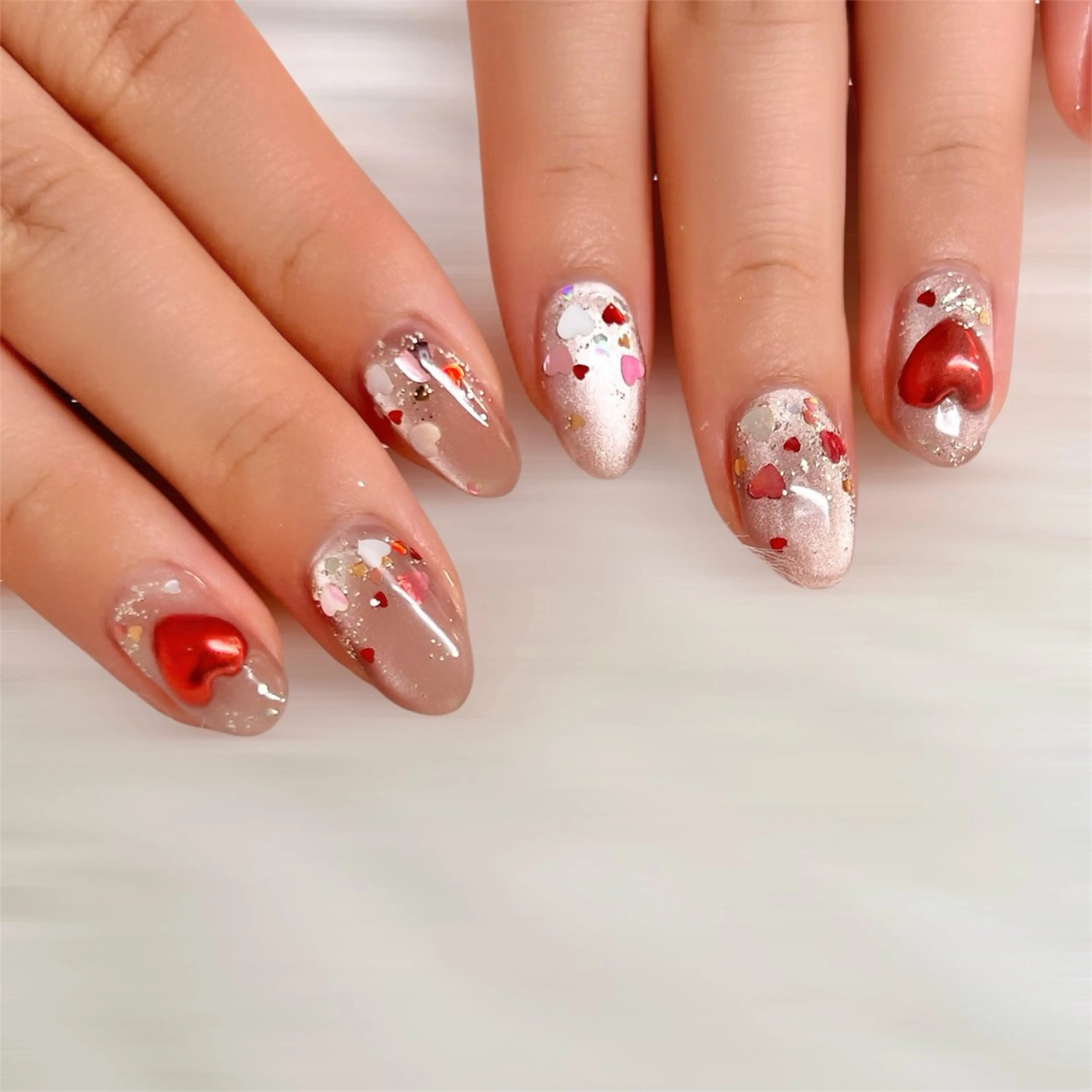 ネイル フレンチネイル ジェルネイル ガラスフレンチ ハート キラキラネイル 🩵池袋heart nail🩵のネイルデザイン