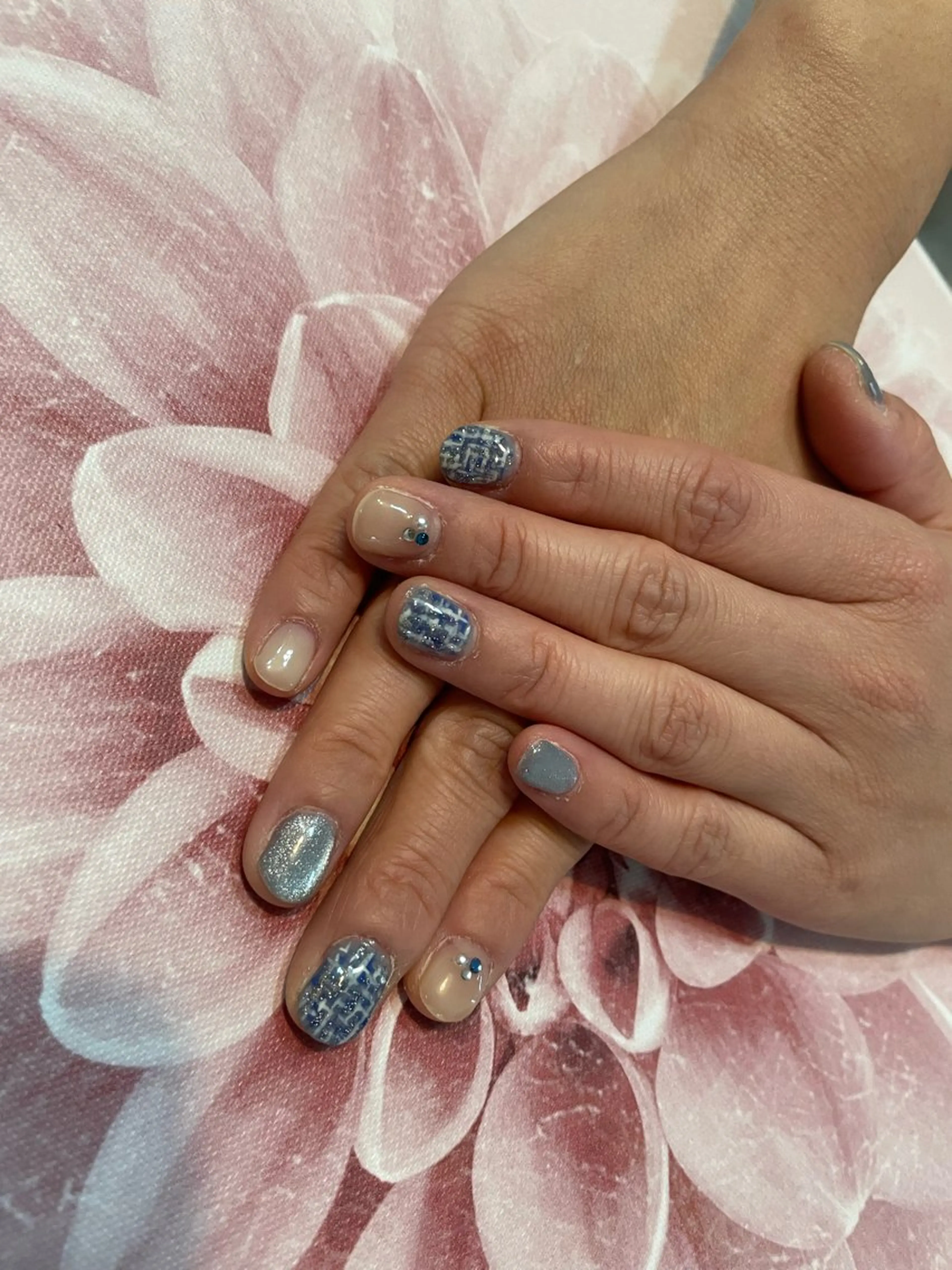 ネイル ブルー ツイードネイル Bel nailsのネイルデザイン