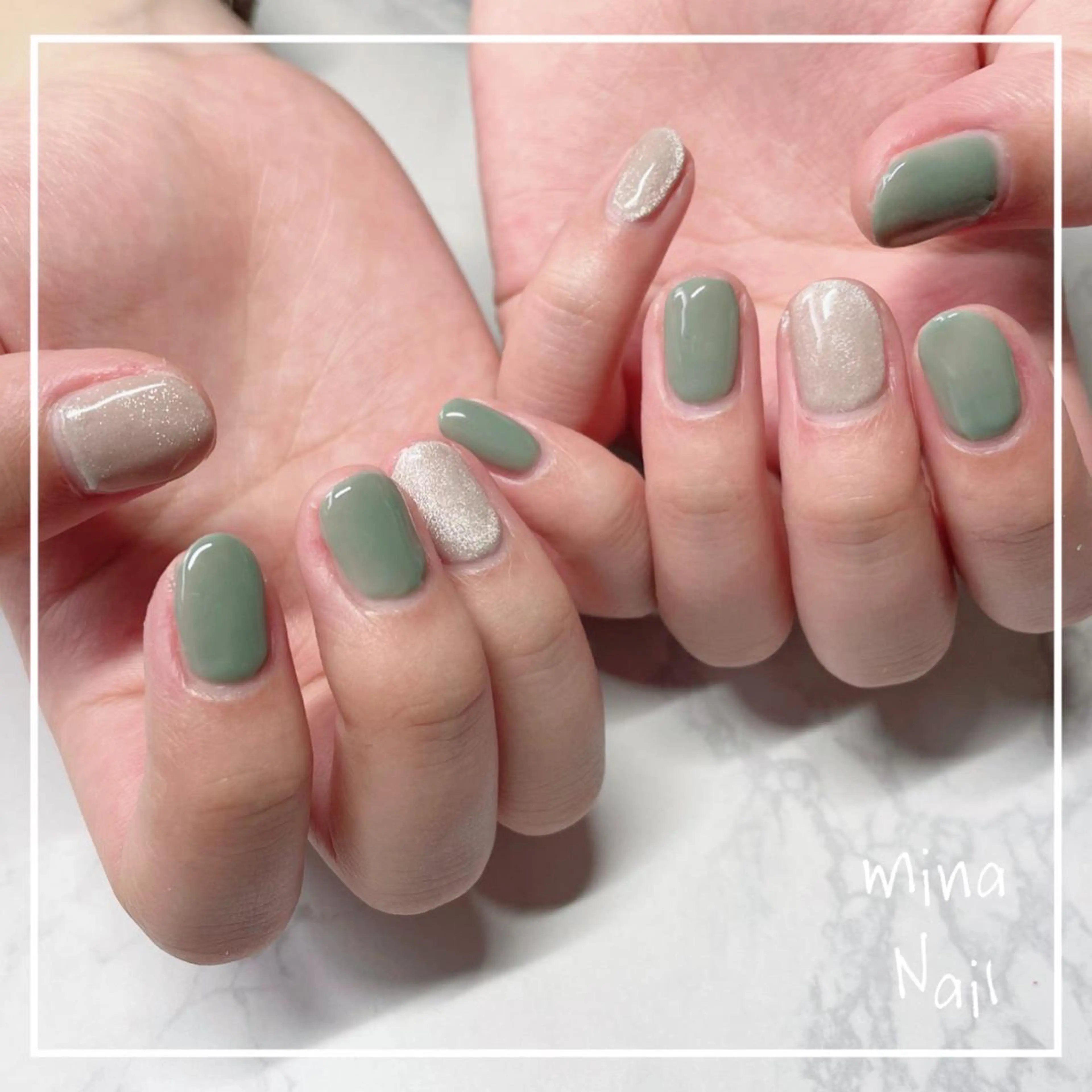 ネイル グリーン マグネットネイル 春ネイル mina Nailのネイルデザイン