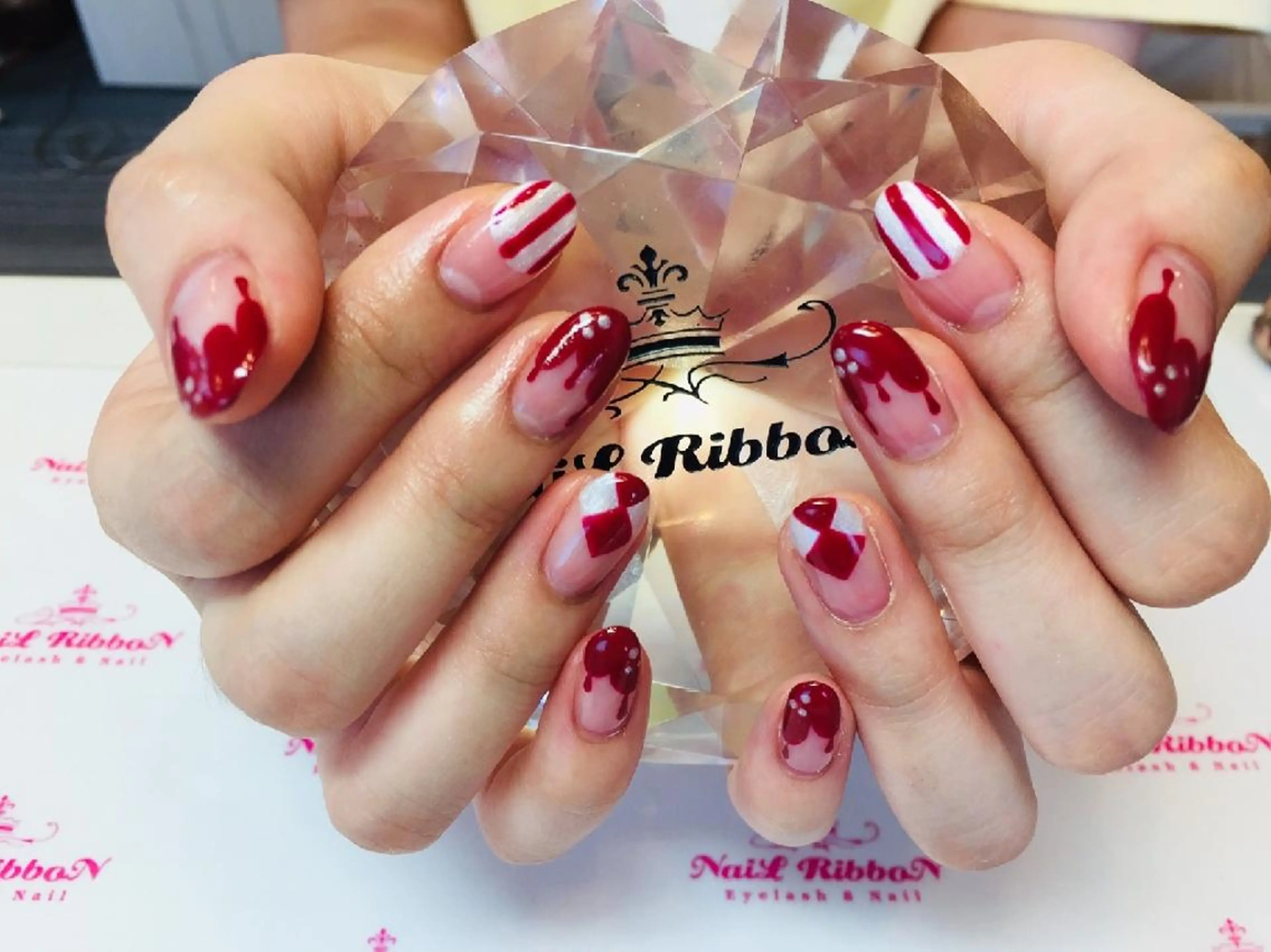 ネイル ハンドネイル ネイルリボン 受付スタッフのネイルデザイン