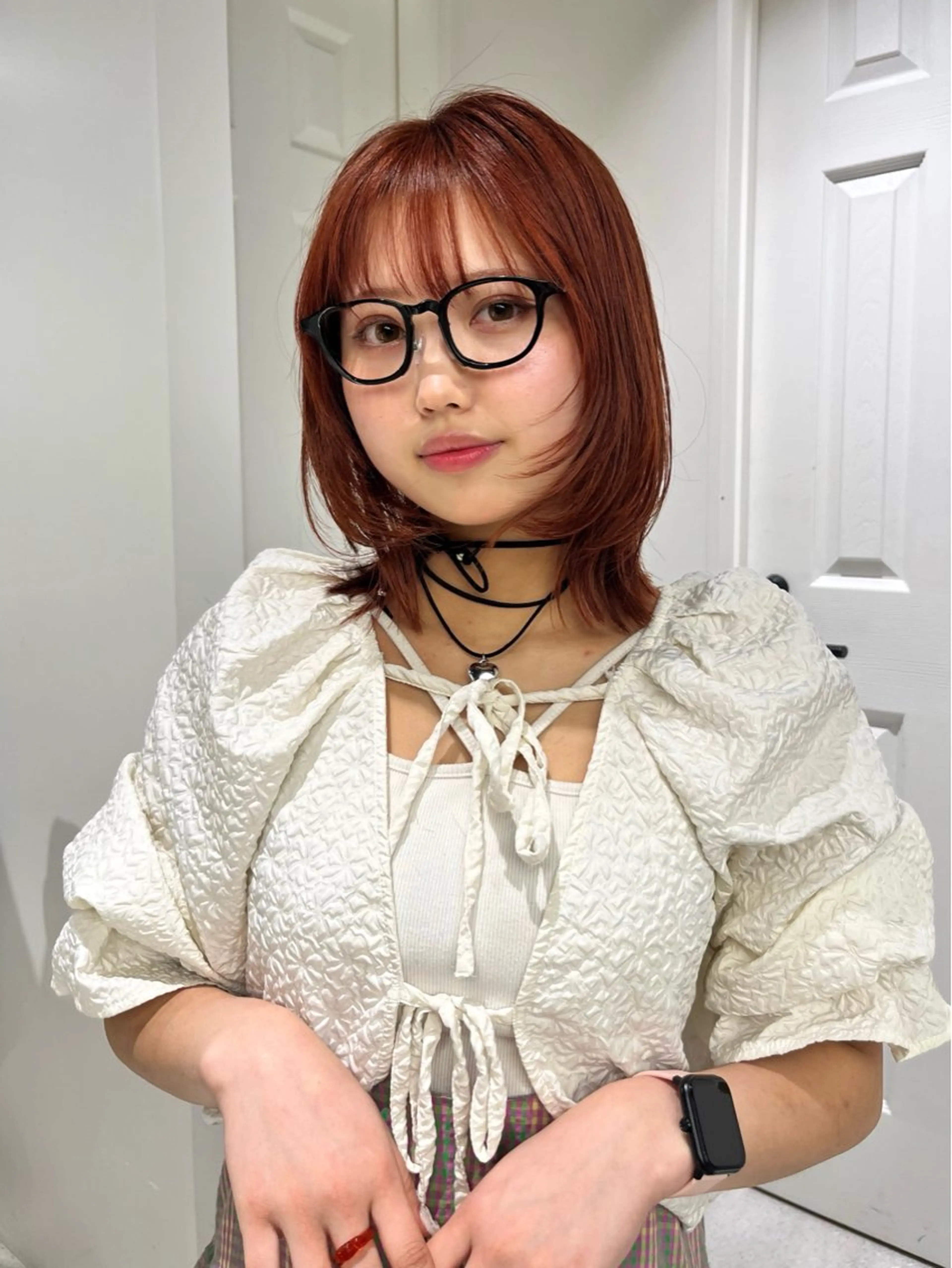 セミロング カラー パーマ ブリーチ ブリーチなしカラー オレンジ ヘアカラー トリートメント mai🤍縮毛酸性ス トレート/アイリストのヘアスタイル