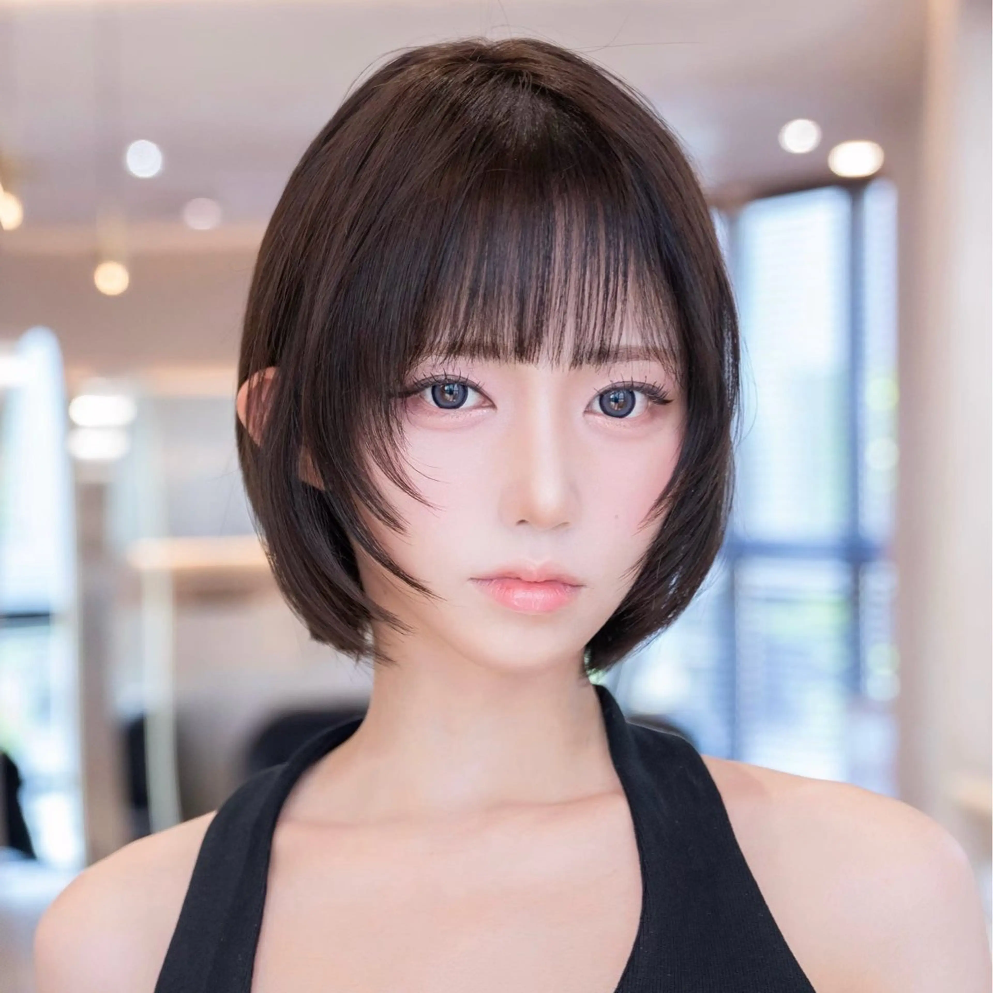 ミディアム カラー 切りっぱなしボブ イヤリングカラー ボブ 伸ばしかけ 髪質改善 カット トリートメント 渋谷/レイヤーボブ・ 透明感カラーしょうごのヘアスタイル