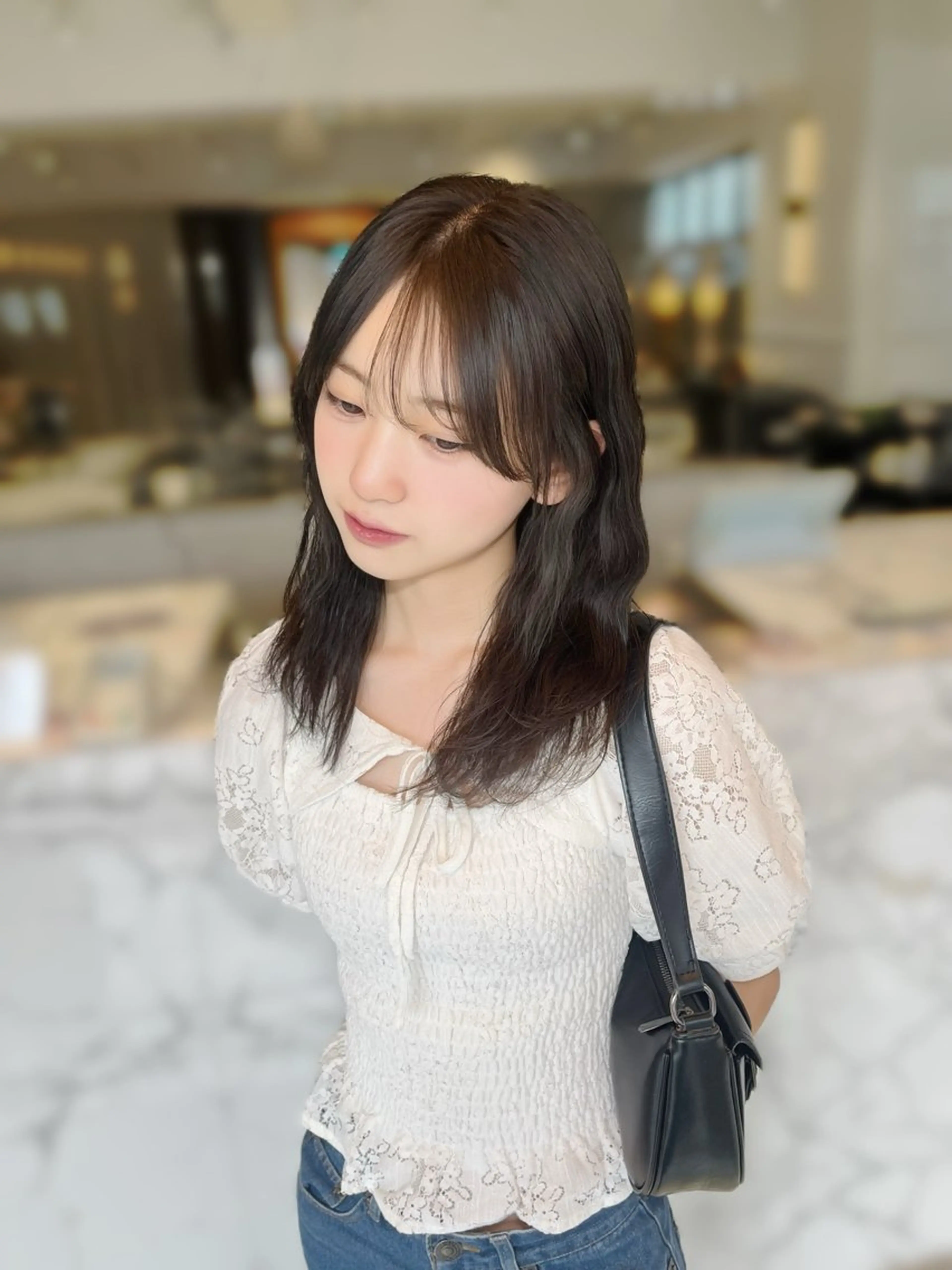 セミロング セミロングパーマ 顔周りカット レイヤーカット カット トリートメント haruna .のヘアスタイル