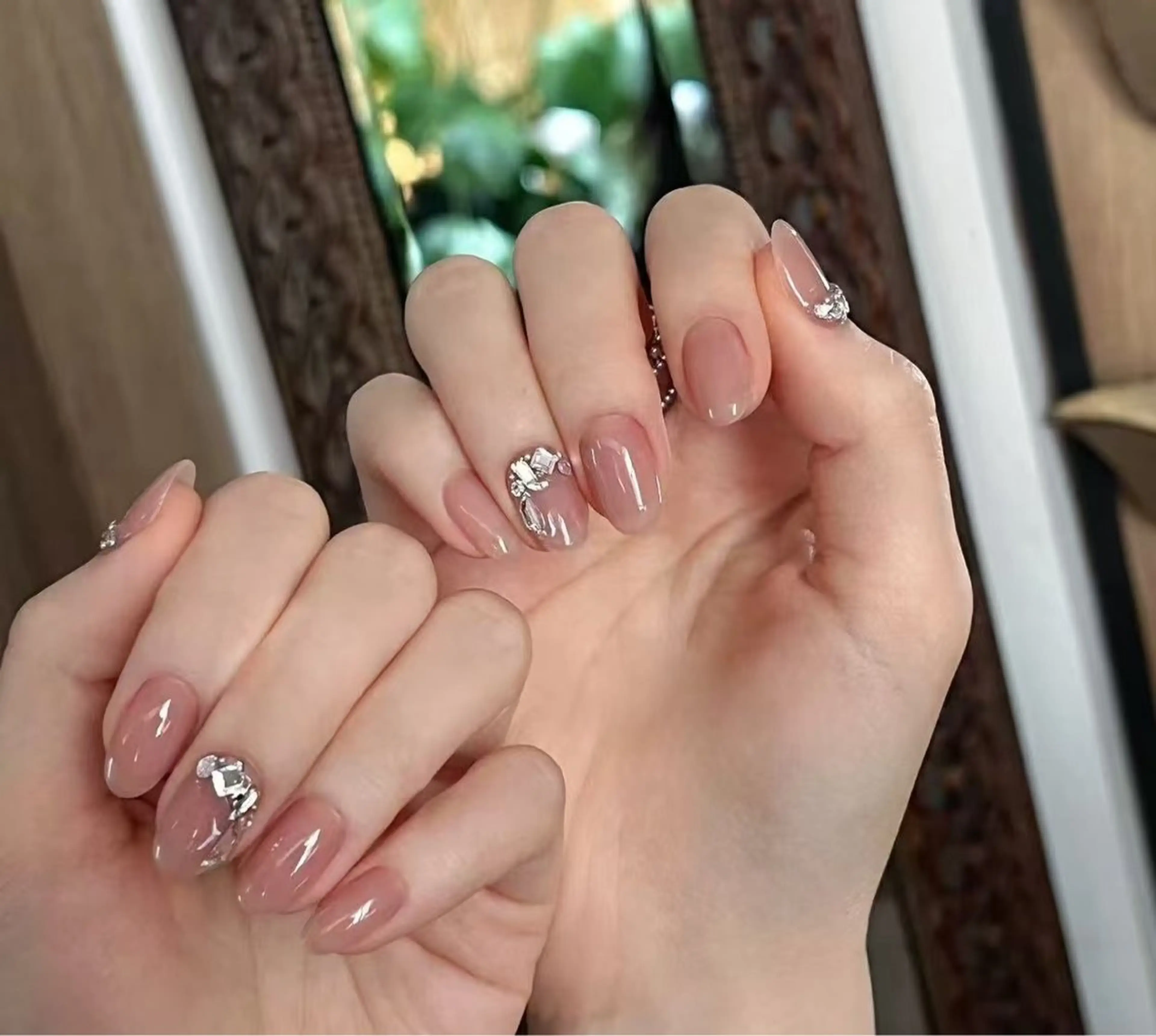 ネイル フラワーネイル フレンチネイル ジェルネイル ガラスフレンチ ハート ハンドネイル BabyYouMi ねねのネイルデザイン