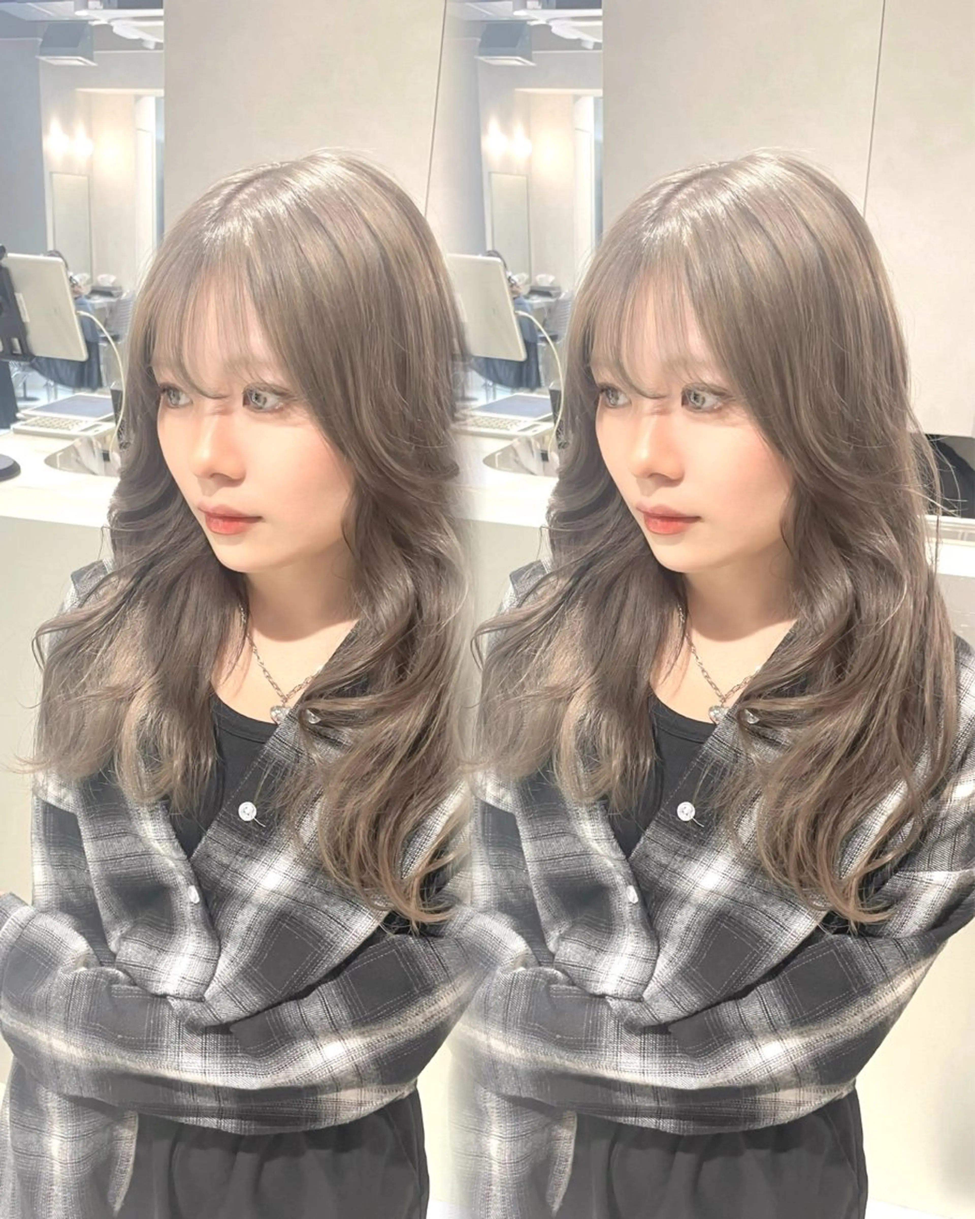 セミロング カラー ベージュカラー ブリーチ ブルーカラー ケアブリーチ 透明感カラー ハッシュカット レイヤー池袋のヘアスタイル