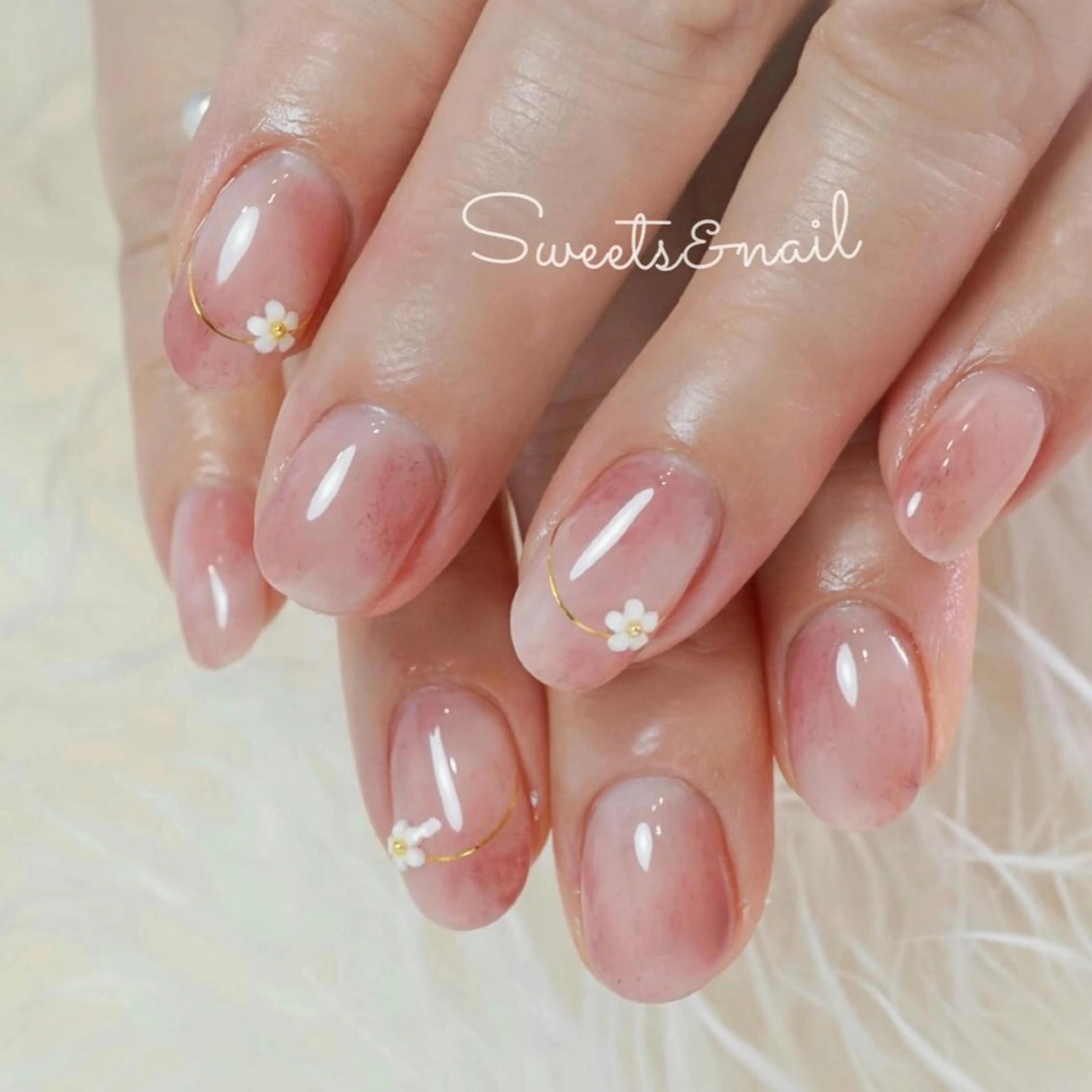ネイル フラワーネイル フレンチネイル ジェルネイル オフィスネイル ピンク Sweets＆ nail みなこのネイルデザイン