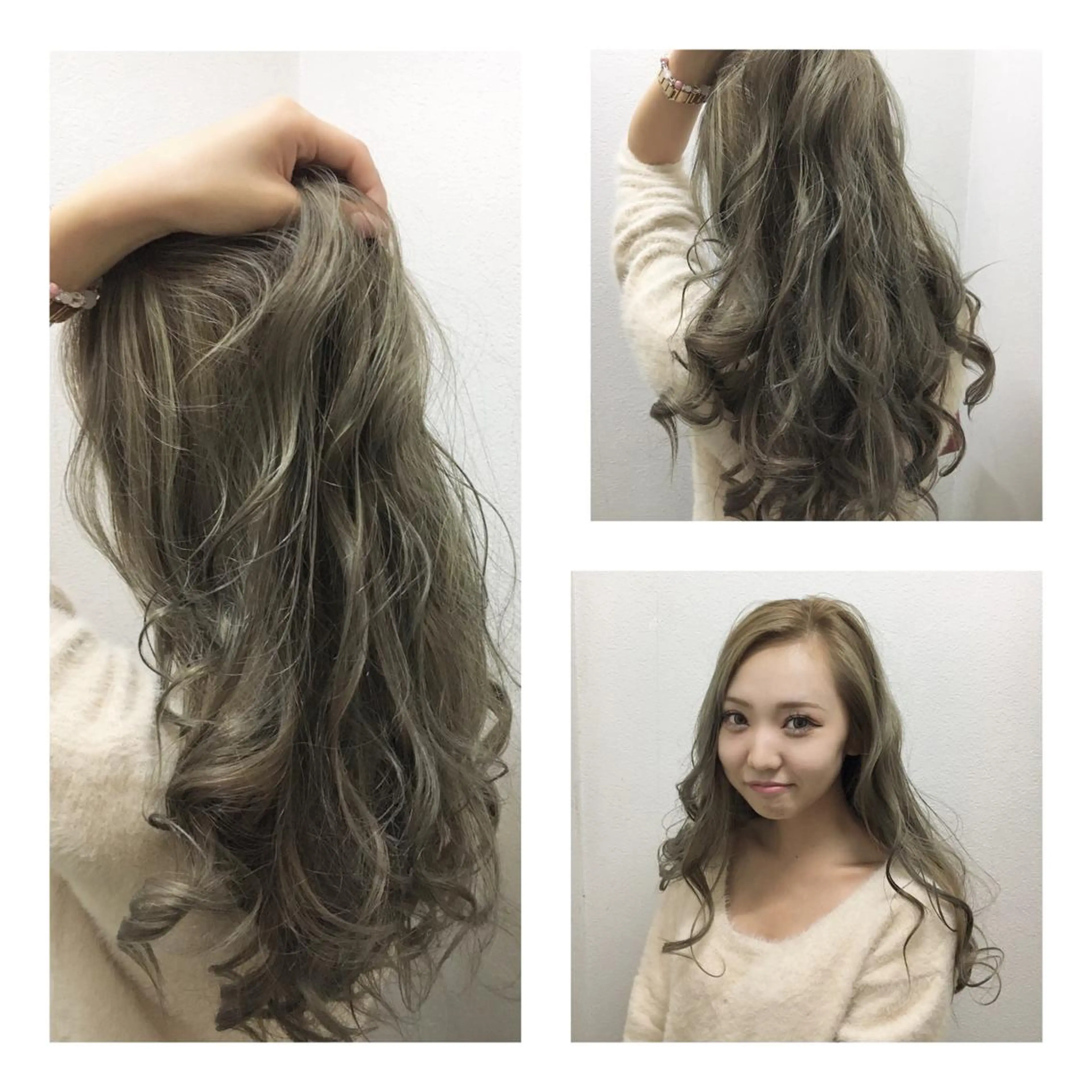 ロング カラー グレージュ ハイライトカラー ミルクティーグレージュ ハイライト ヘアカラー JILBLAN京都 ショート/ハイライトのヘアスタイル