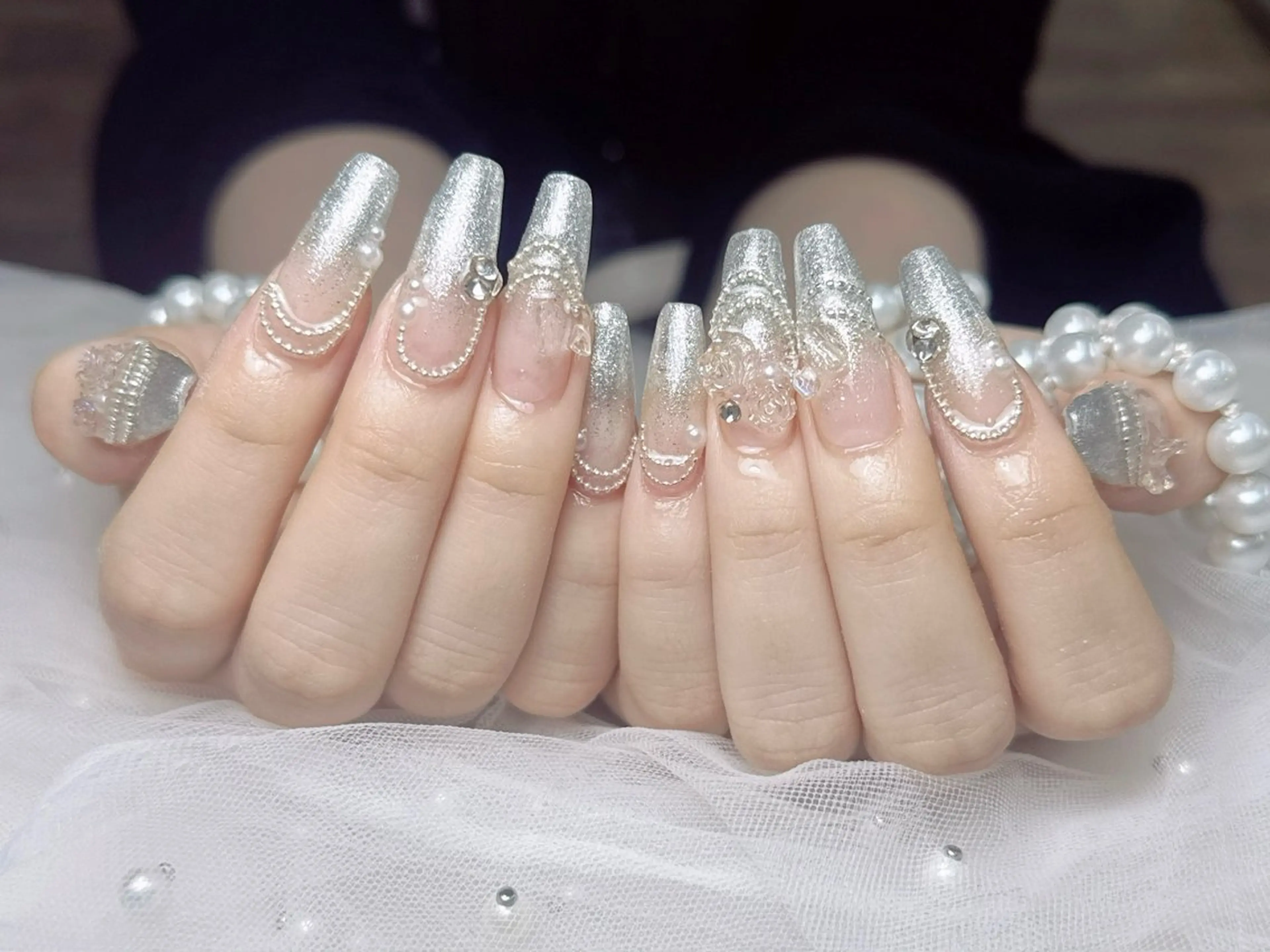 ネイル フレンチネイル ジェルネイル ハート 韓国ネイル マグネットネイル ハンドネイル ネイルサロン lotusのネイルデザイン