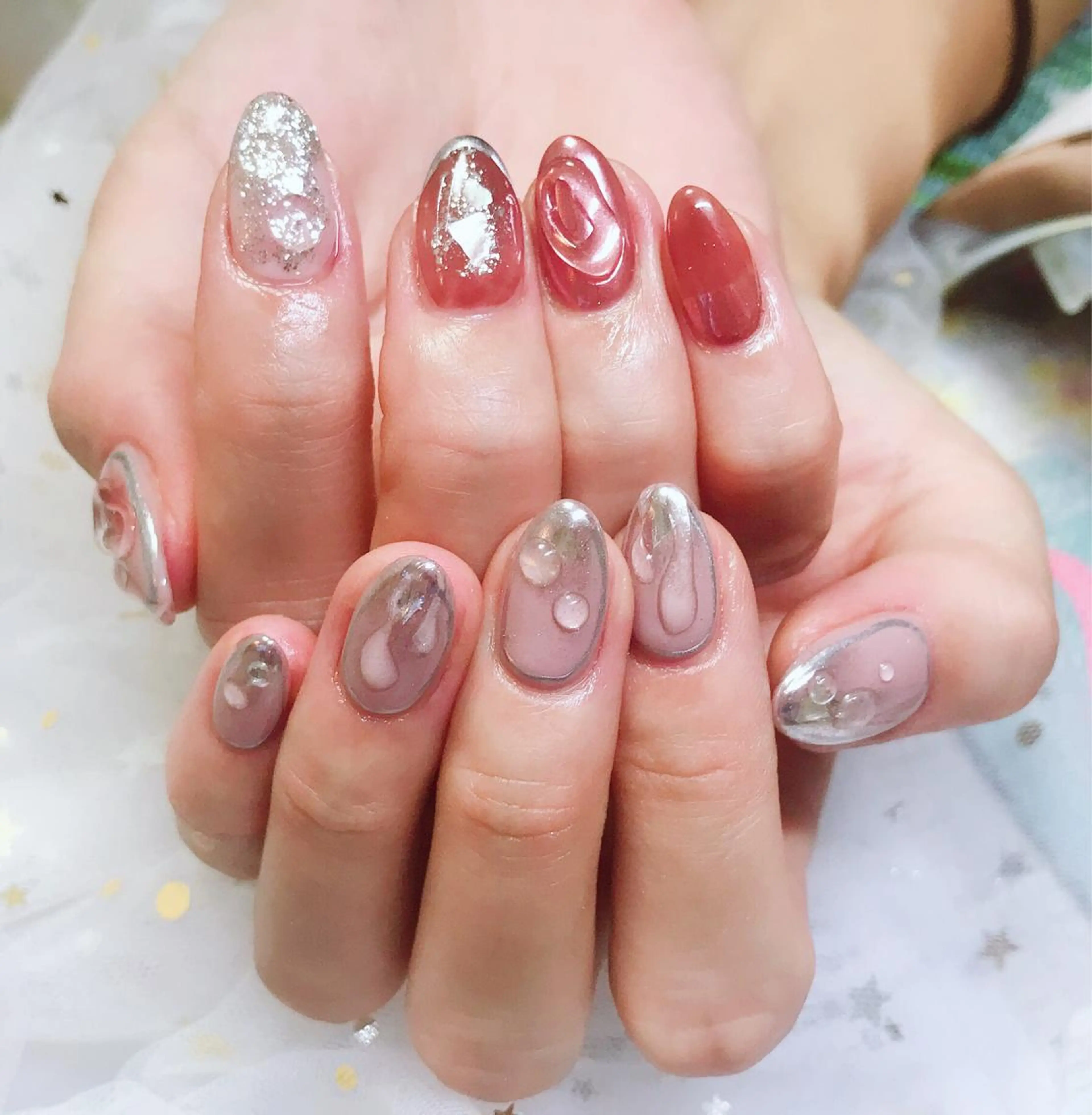 カラー ネイル ミラーネイル Q Free nailsのネイルデザイン