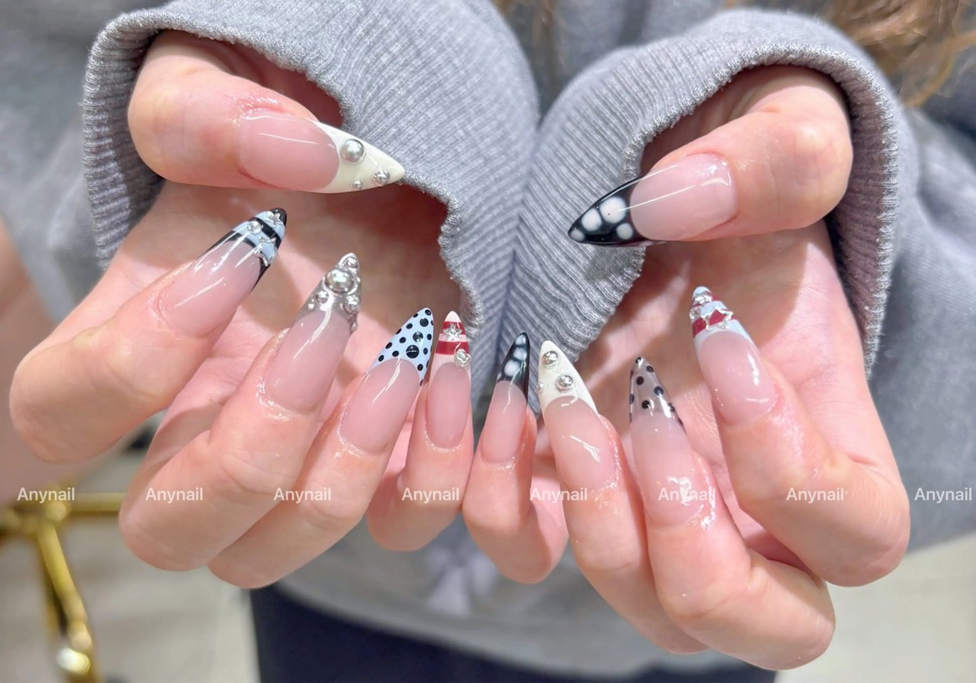 ネイル チークネイル 長さ出し フレンチネイル ジェルネイル 韓国ネイル ハンドネイル Any nail新大久保店のネイルデザイン