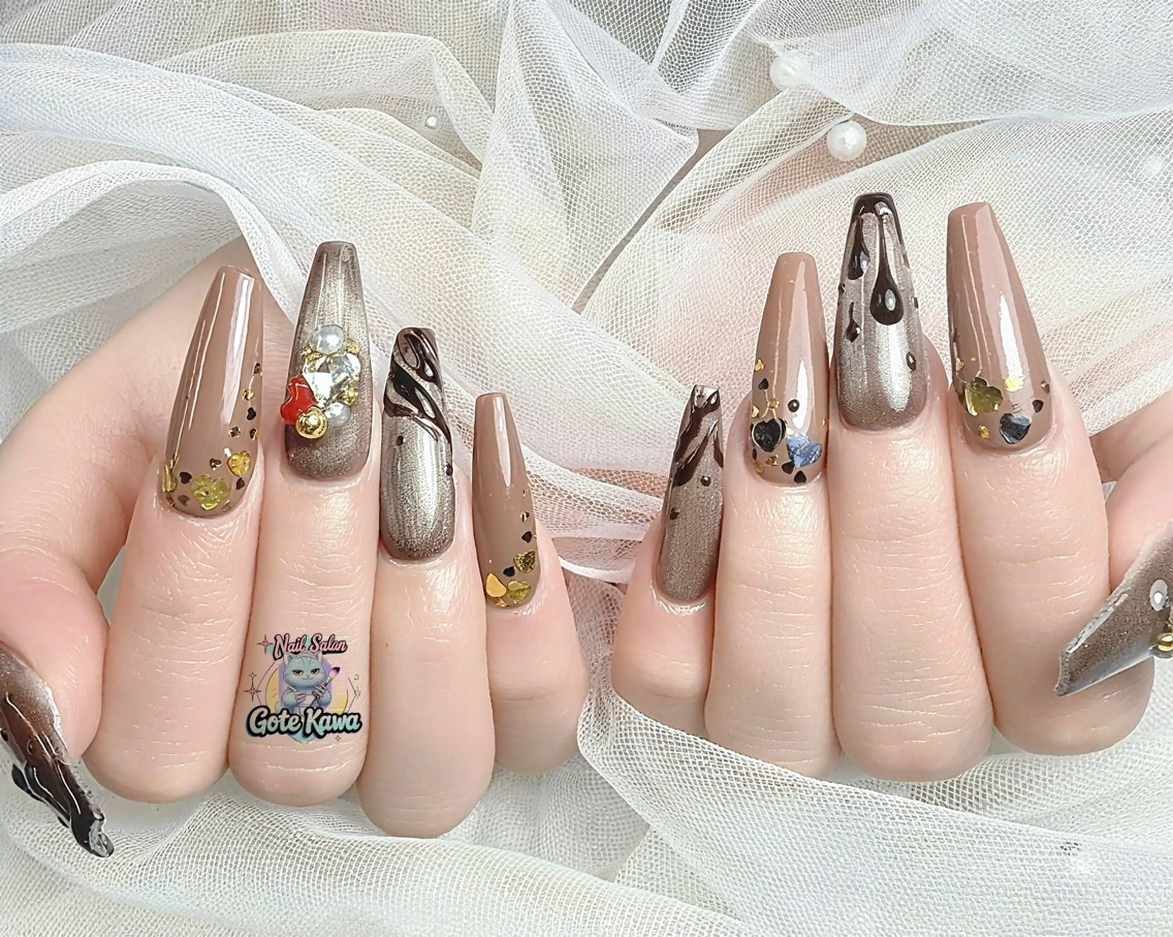 ネイル アートネイル ハート バレンタイン ハンドネイル GOTE KAWA Nail Salon(ゴテかわ)所属・Gote Kawa nail salonのネイルデザイン