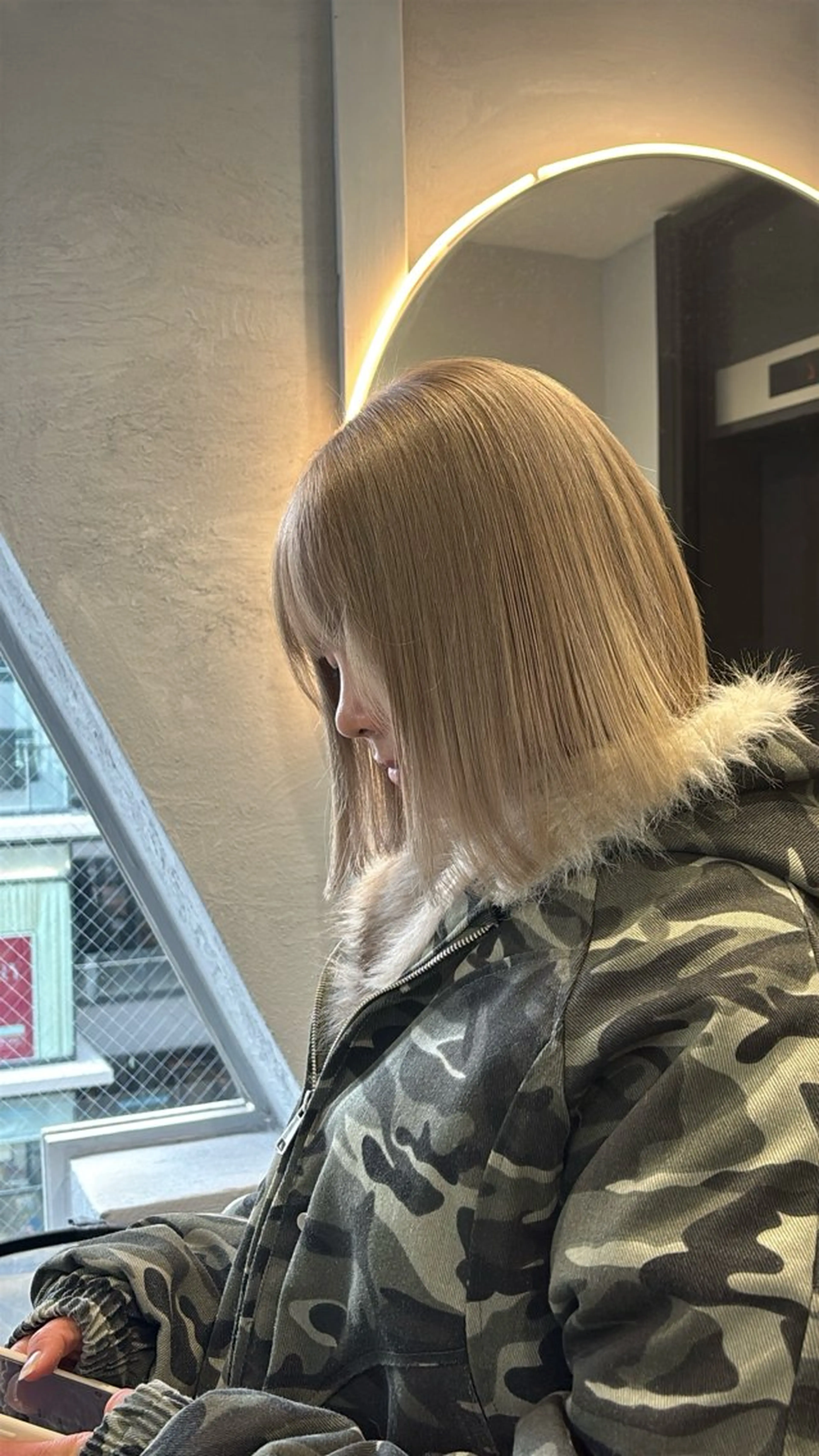 ミディアム ヘアカラー トリートメント ヘッドスパ ヘアセット 韓国ヘア/ブリーチ無 しWカラー/オリーブのヘアスタイル