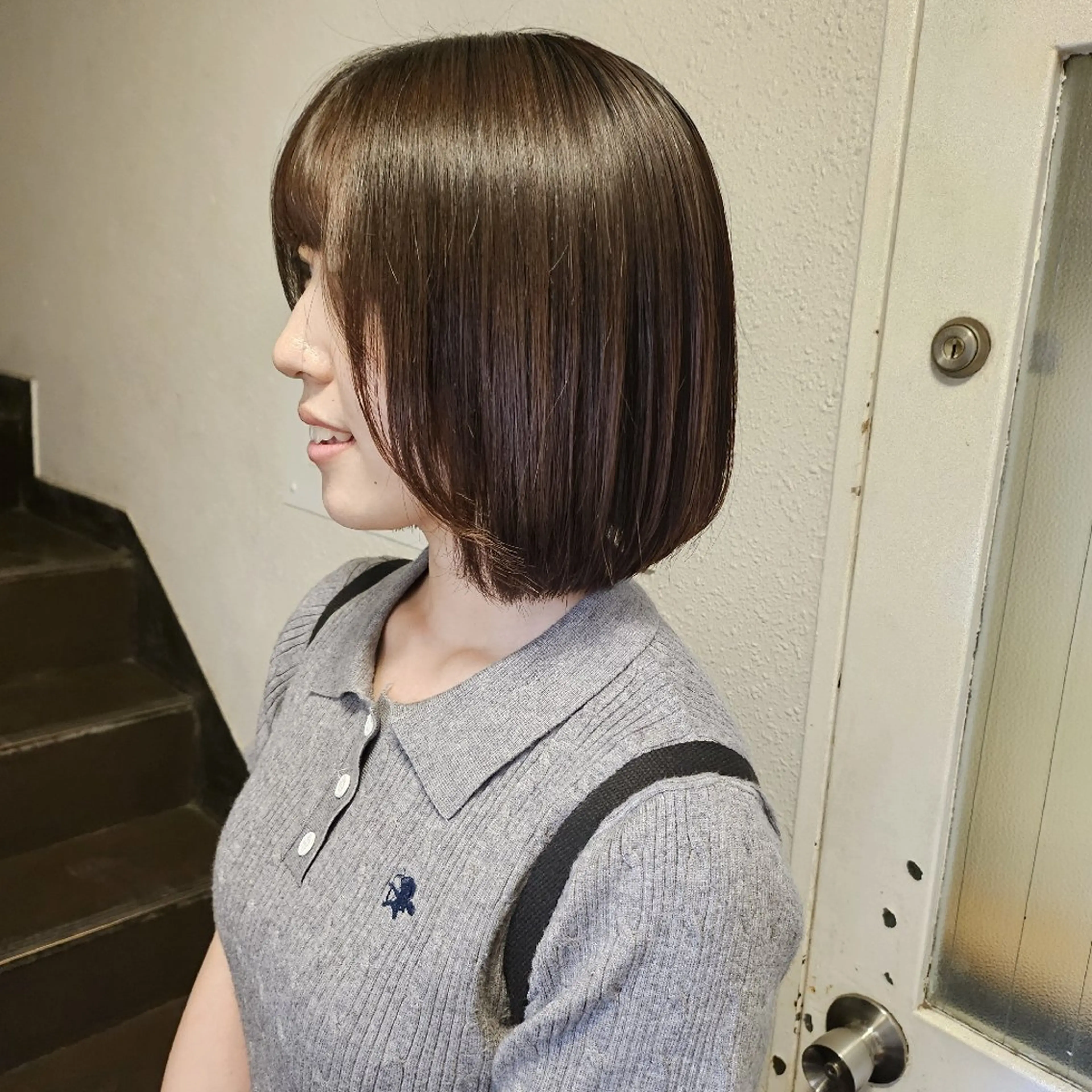 ミディアム ボブ レイヤーカット カット あべかりん/原宿 /マツパ/ハイトーンのヘアスタイル