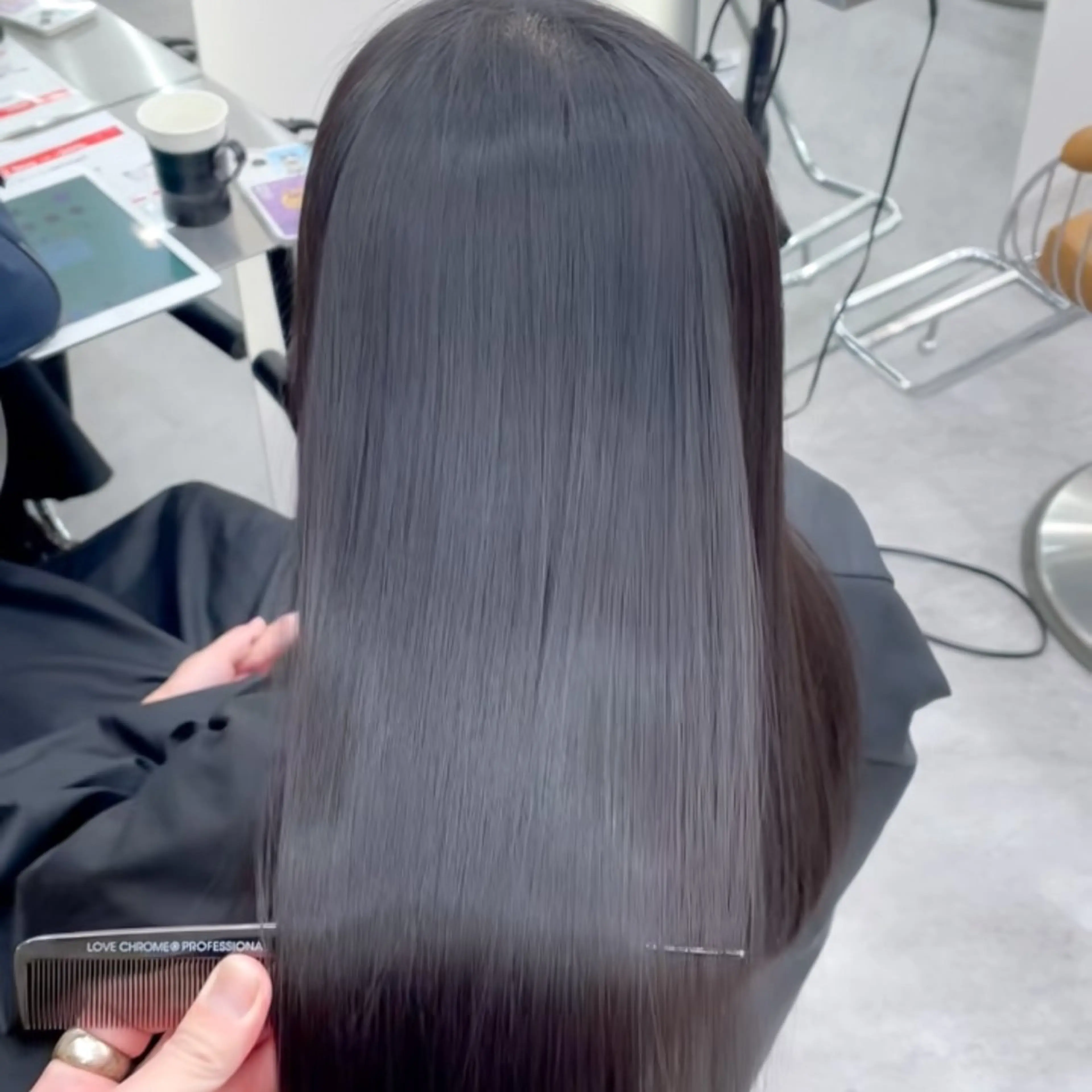 ロング カット 縮毛矯正 トリートメント ストンボブ/レイヤー 艶カラー💎ヒデジのヘアスタイル