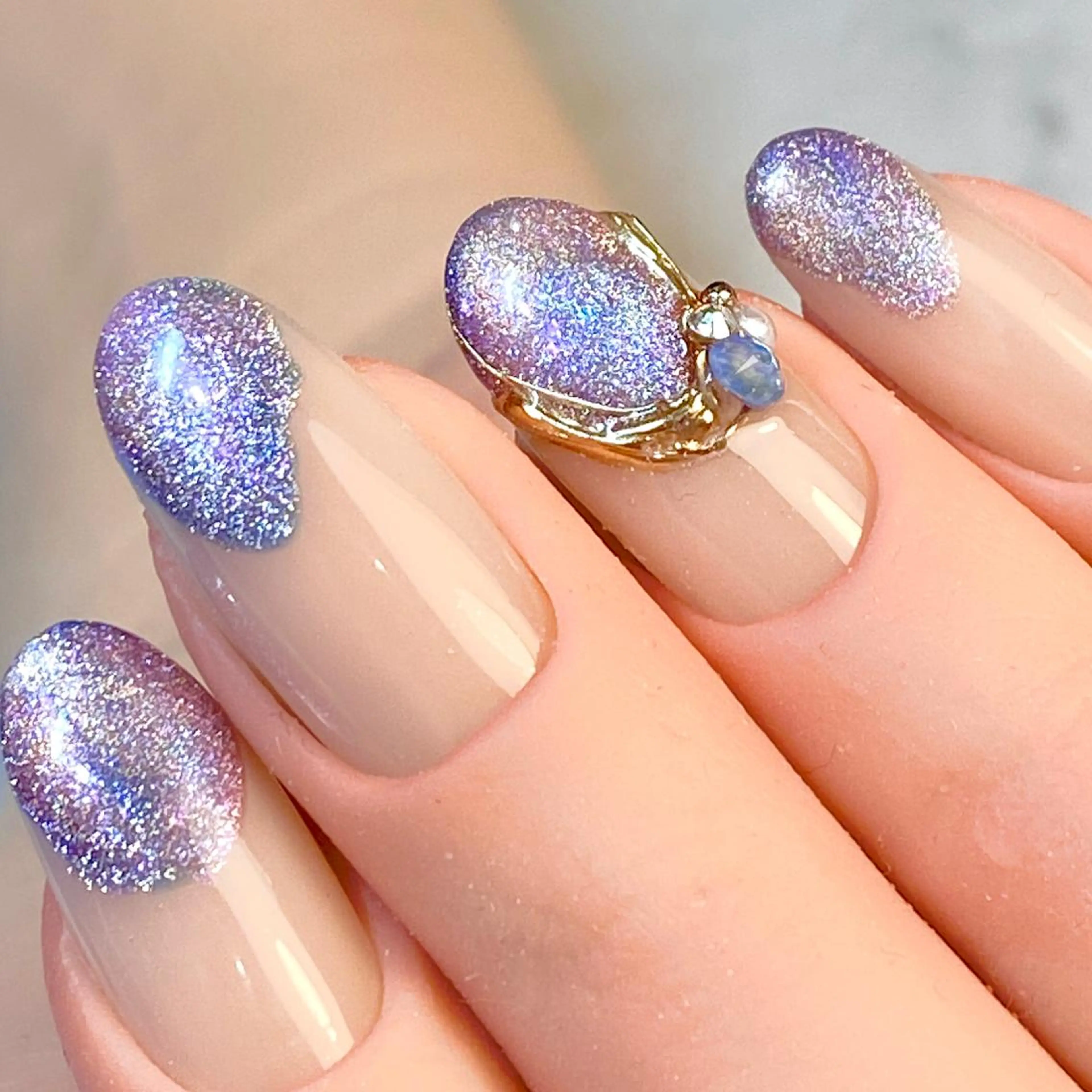 ネイル アートネイル ブルー フレンチネイル ジェルネイル グリーン プライベートサロン Rのネイルデザイン