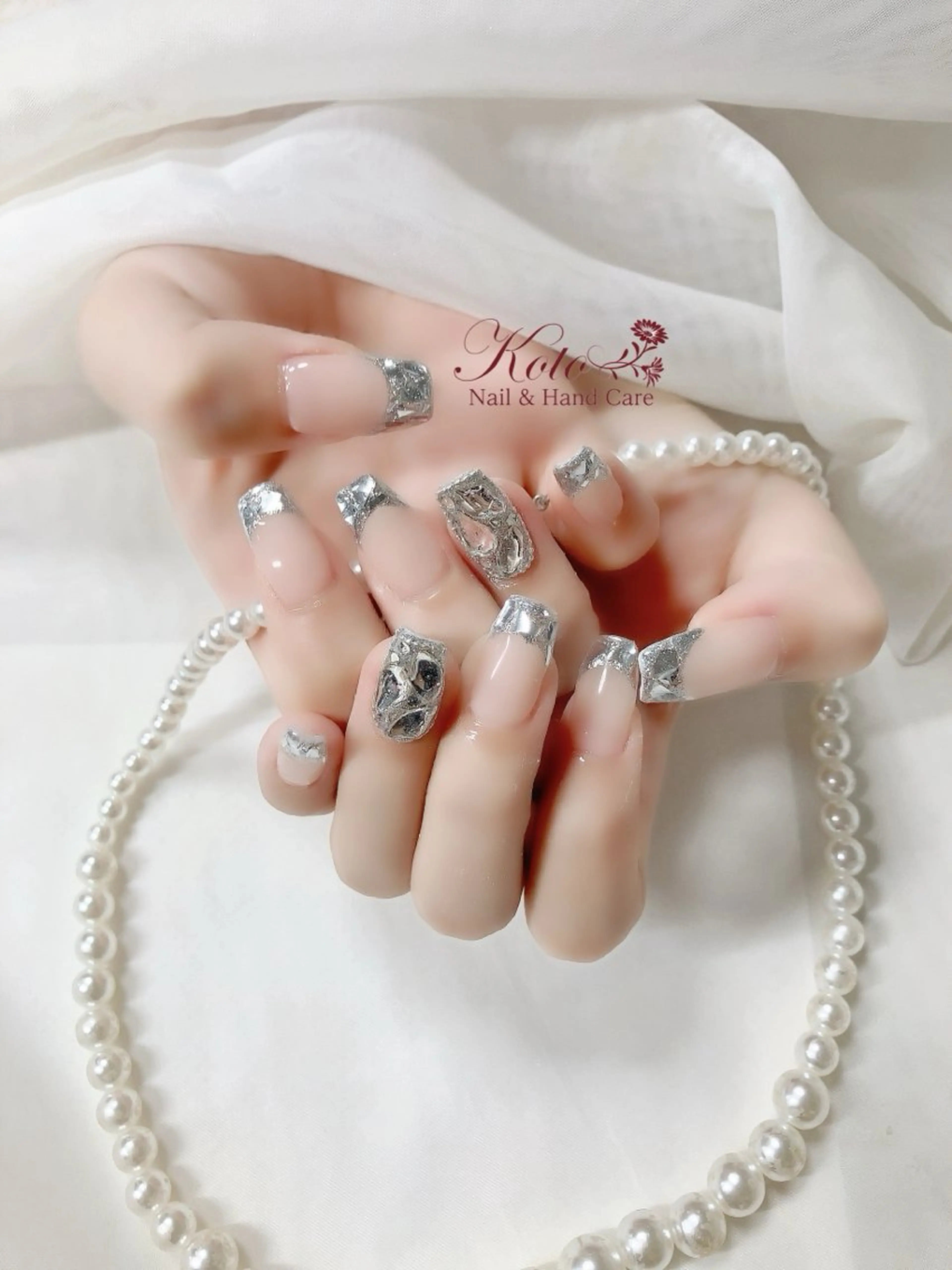 ネイル 長さ出し フレンチネイル ジェルネイル ガラスフレンチ 持ち込み ハンドネイル Nail Salon KOTOのネイルデザイン