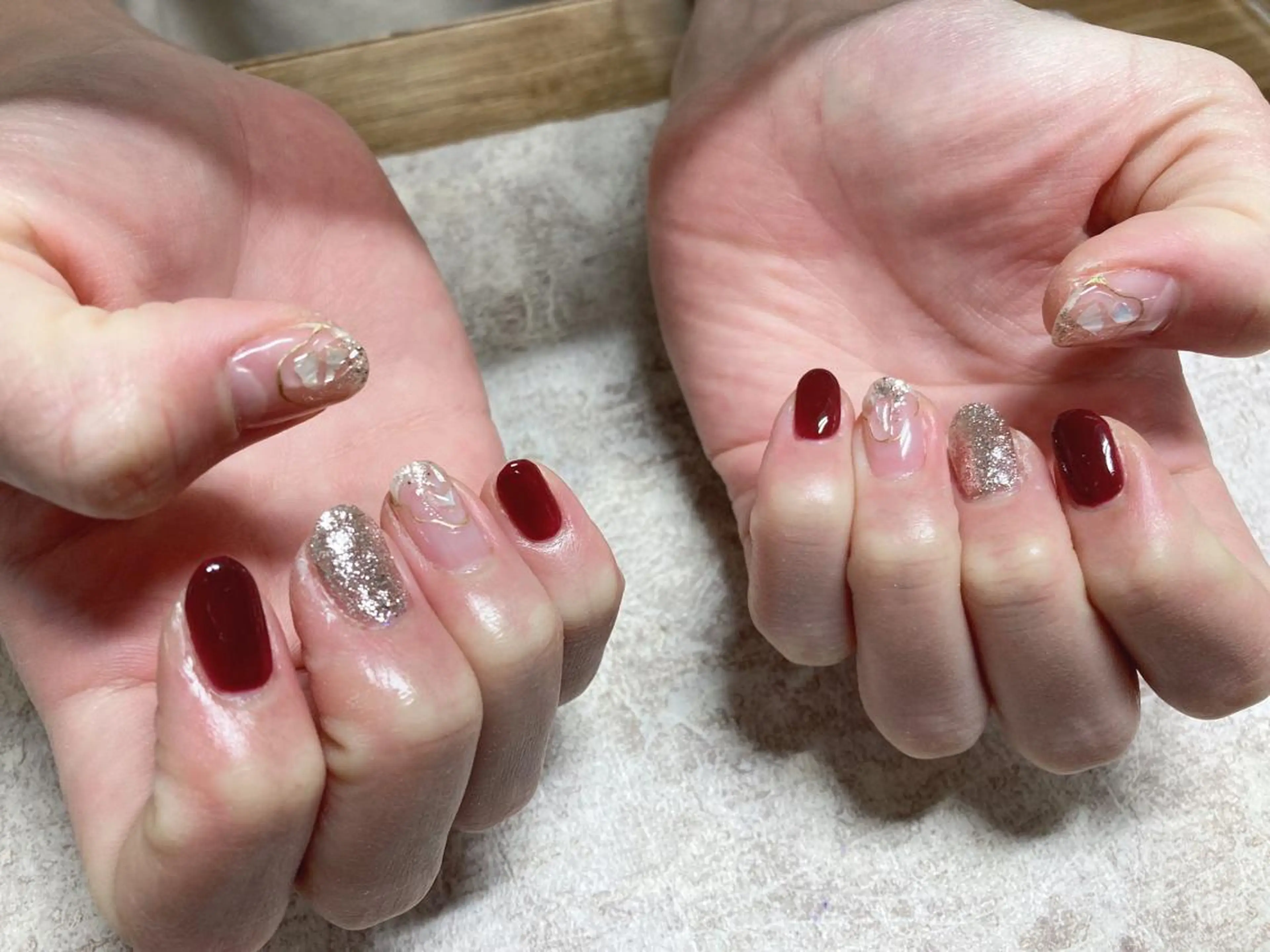 ネイル ボルドー フットネイル ジェルネイル 韓国ネイル マグネットネイル ハンドネイル Mogu nail 二子玉川のネイルデザイン