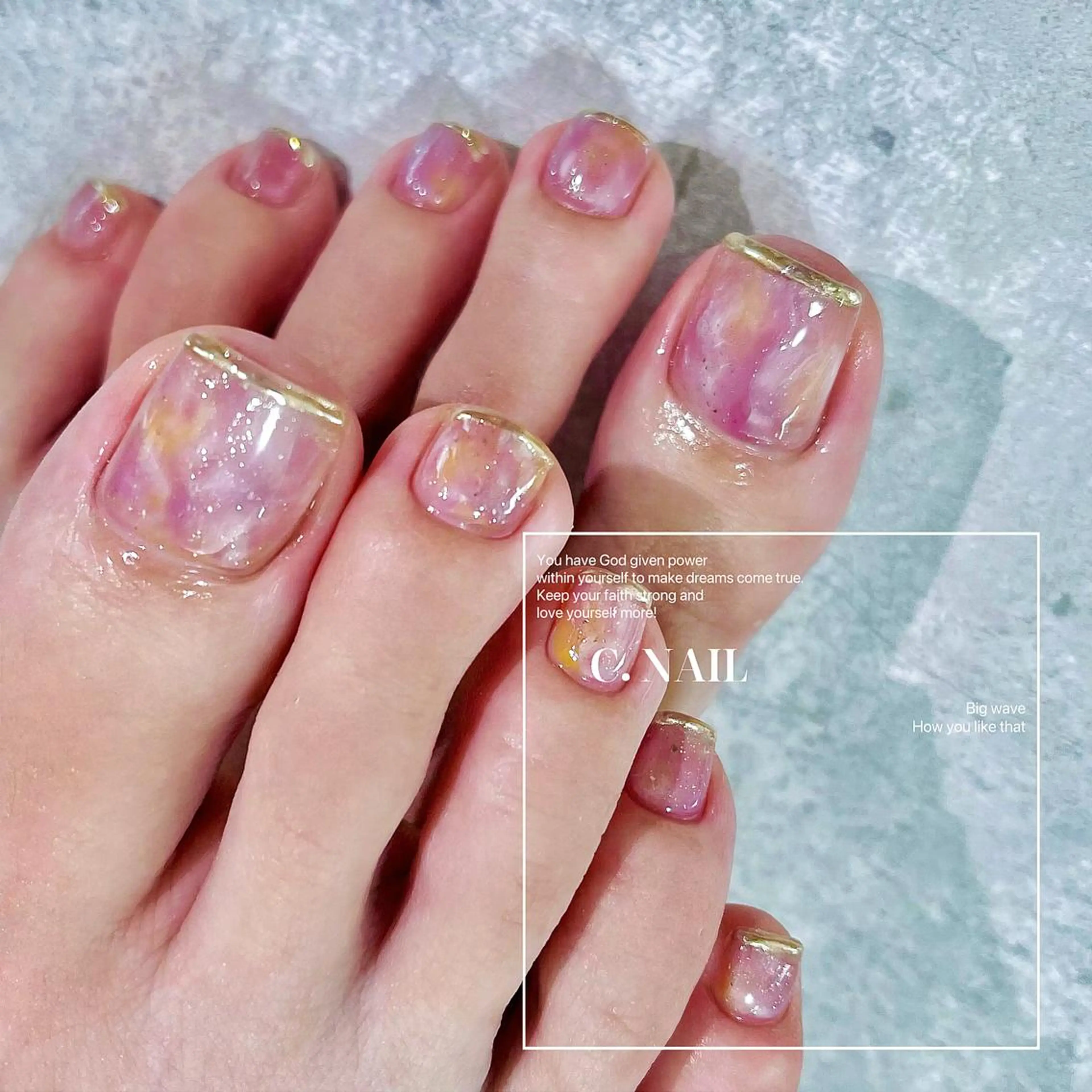 ネイル フットネイル グラデーション グリーン ハート 水色 C.Nail &Eye筑紫駅のネイルデザイン
