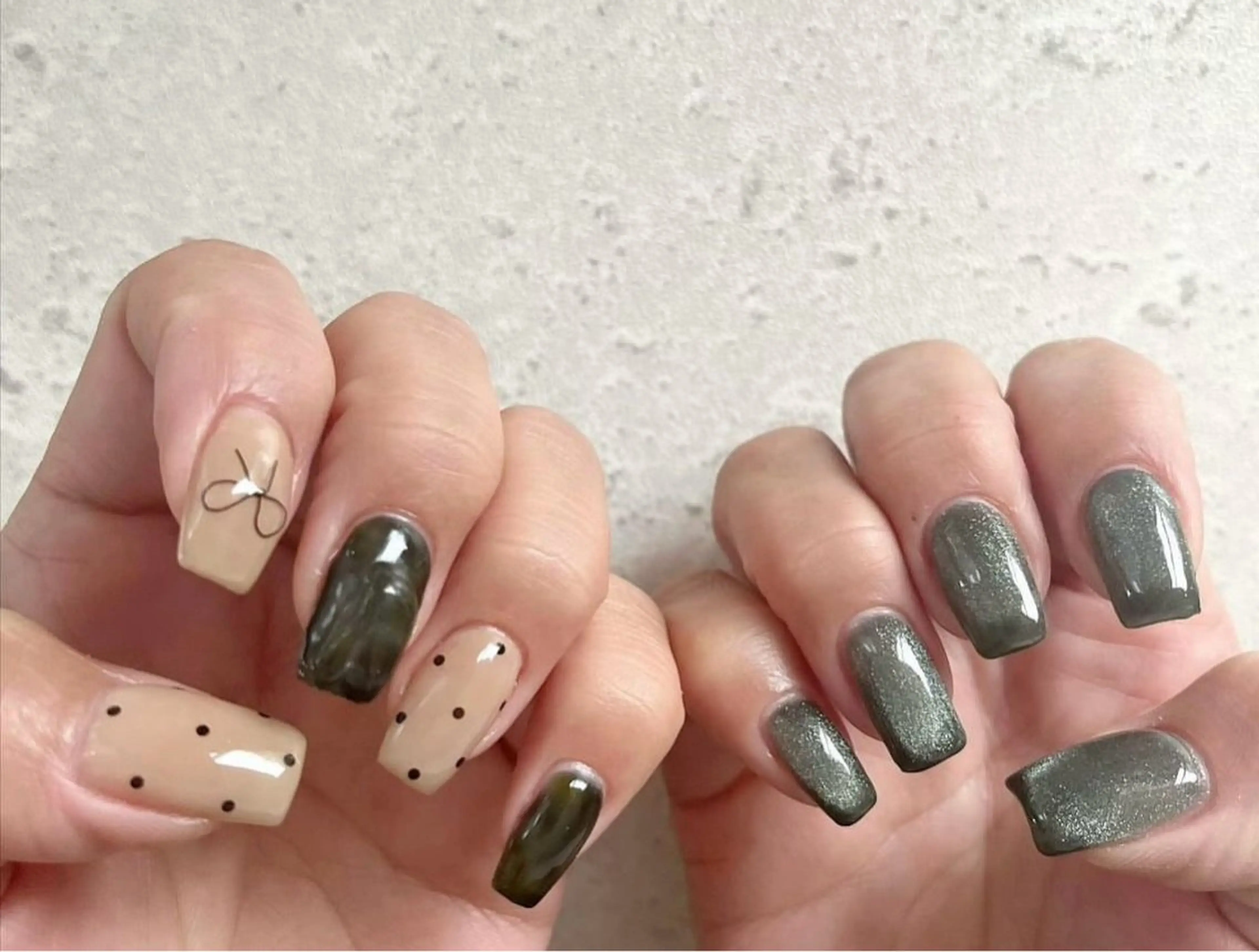 ネイル グリーン リボン ハンドネイル nail salon etoileのネイルデザイン