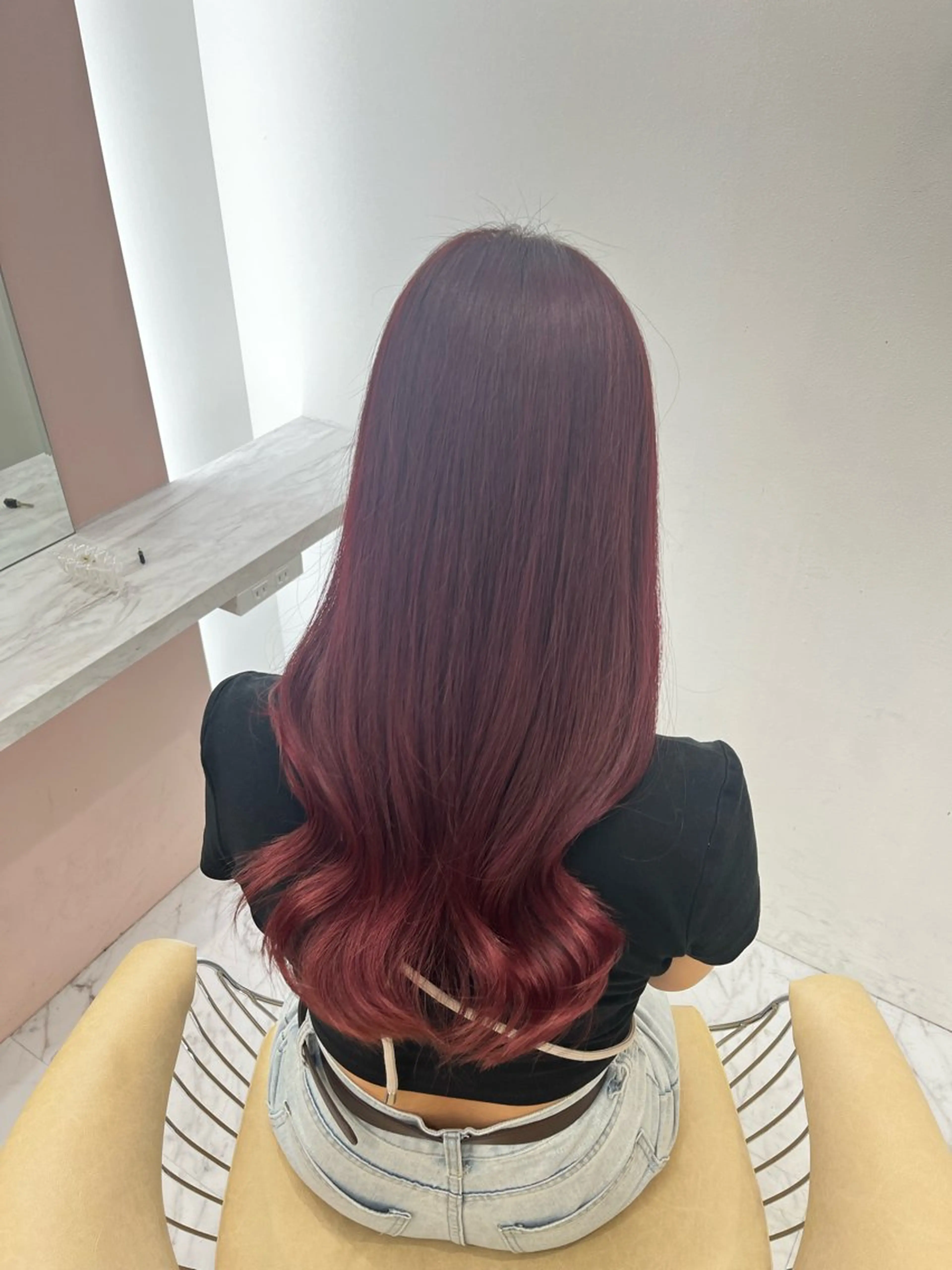 ロング カラー ブリーチ ブリーチなしカラー レッドカラー カット ヘアカラー 暖色/ブリーチなし /ASUMI🎀のヘアスタイル