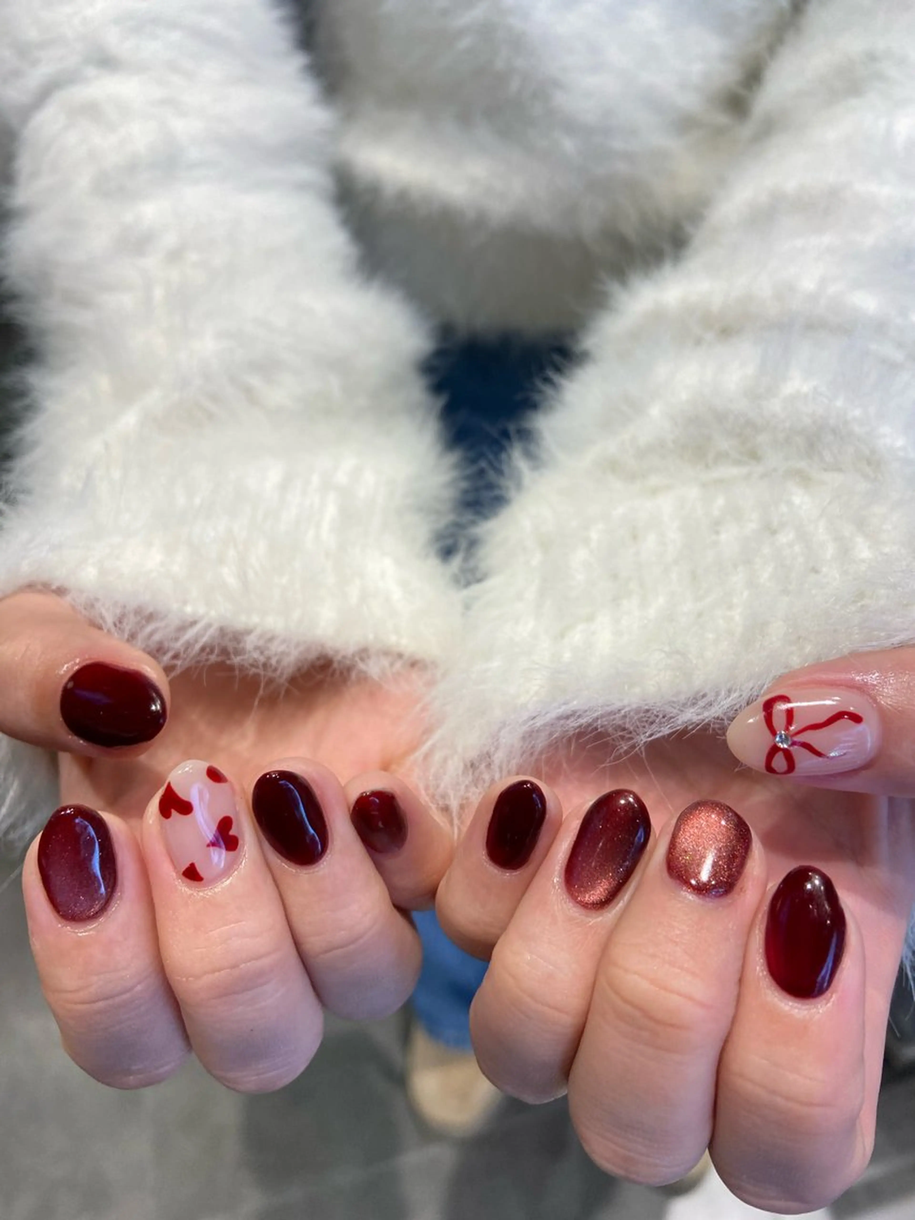 ネイル ハート リボン ハンドネイル OAK所属・OAK Nazuna🌺のネイルデザイン