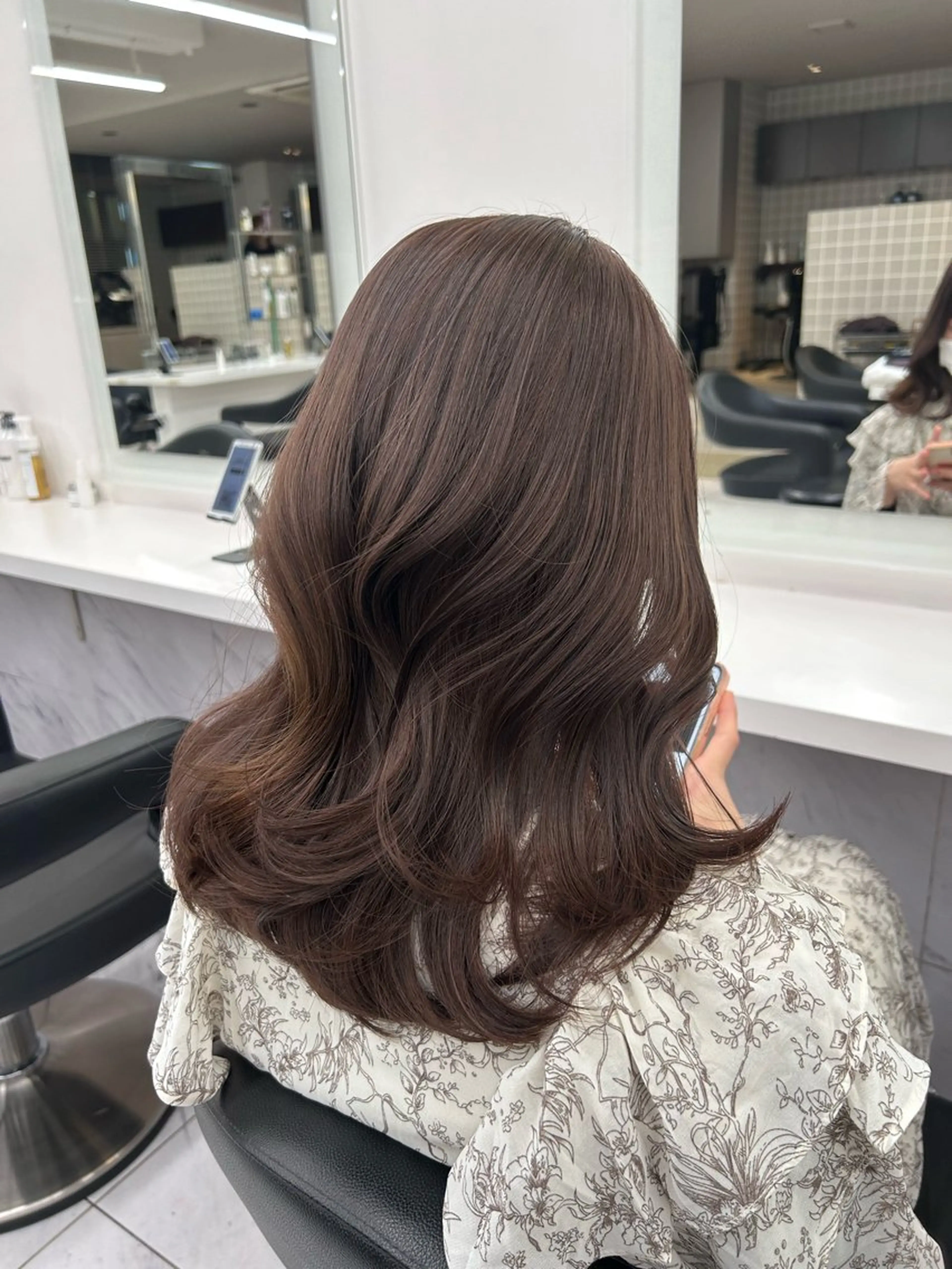 セミロング カラー パーマ ヘアアレンジ メンズ キッズ ブリーチなしカラー/ ブラウン/レイヤーのヘアスタイル