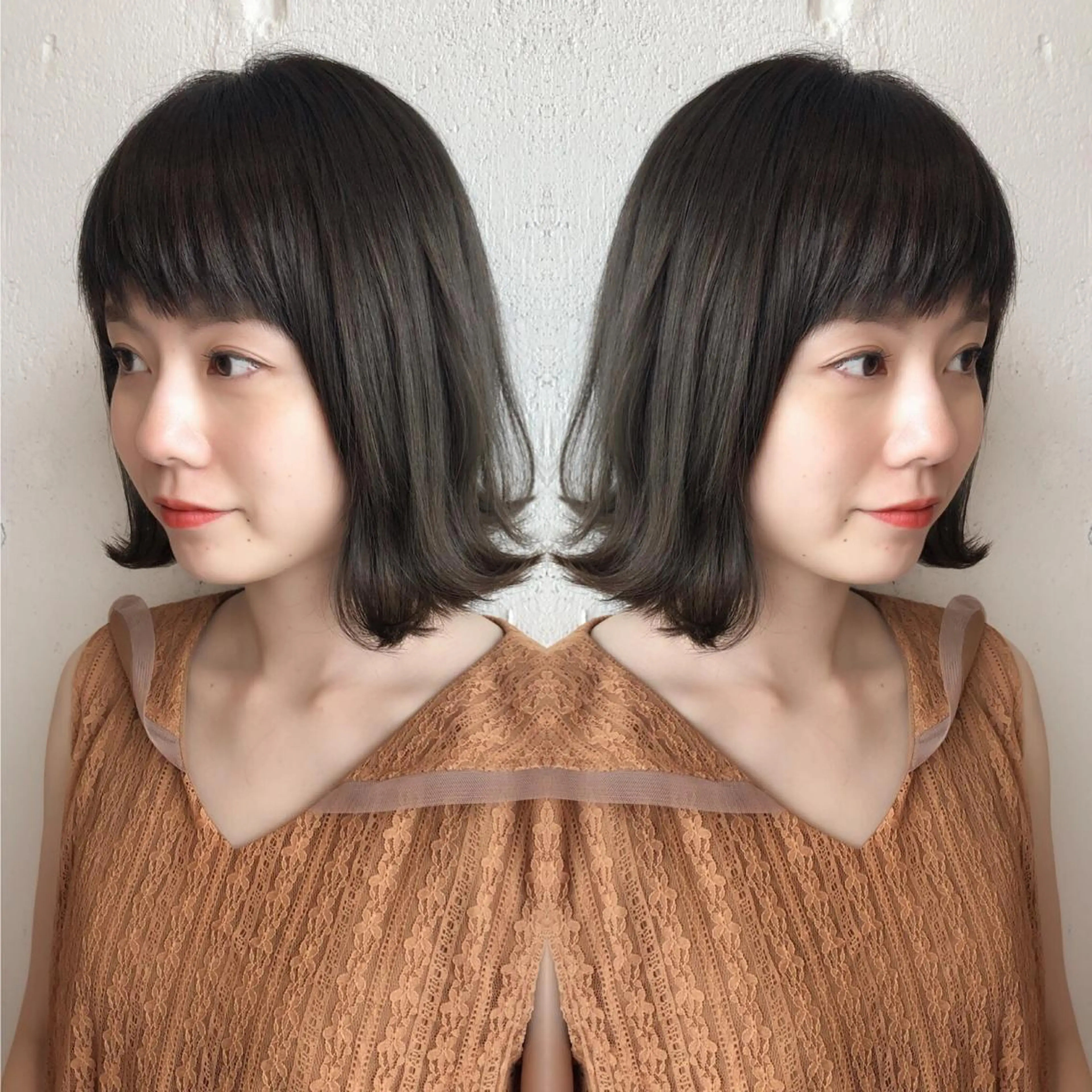 ショート アッシュ ボブ オン眉 カット ヘアカラー トリートメント あらき ちさとのヘアスタイル