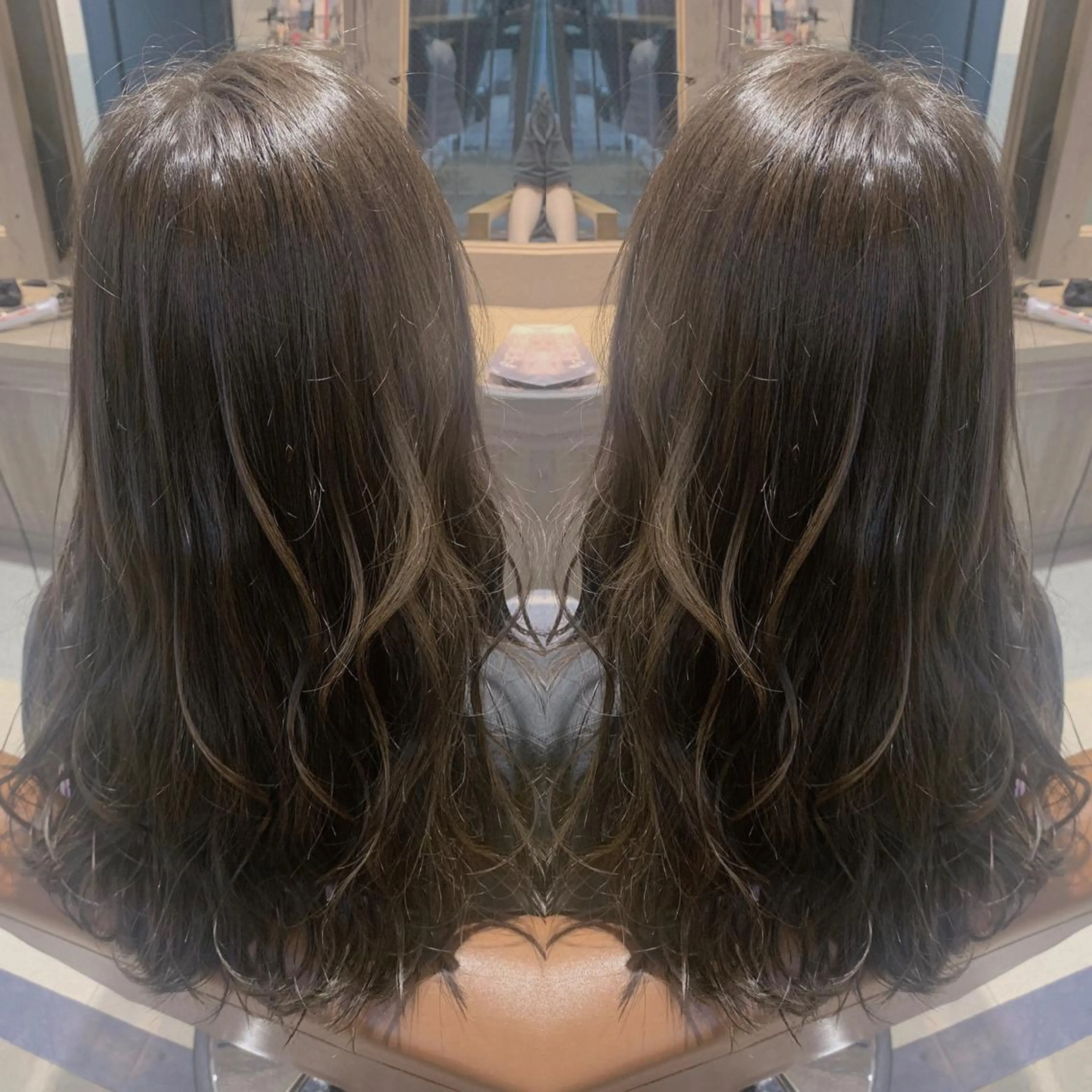 ロング カラー アッシュ オリーブアッシュ 韓国🇰🇷 ✂︎hair 内田愛のヘアスタイル