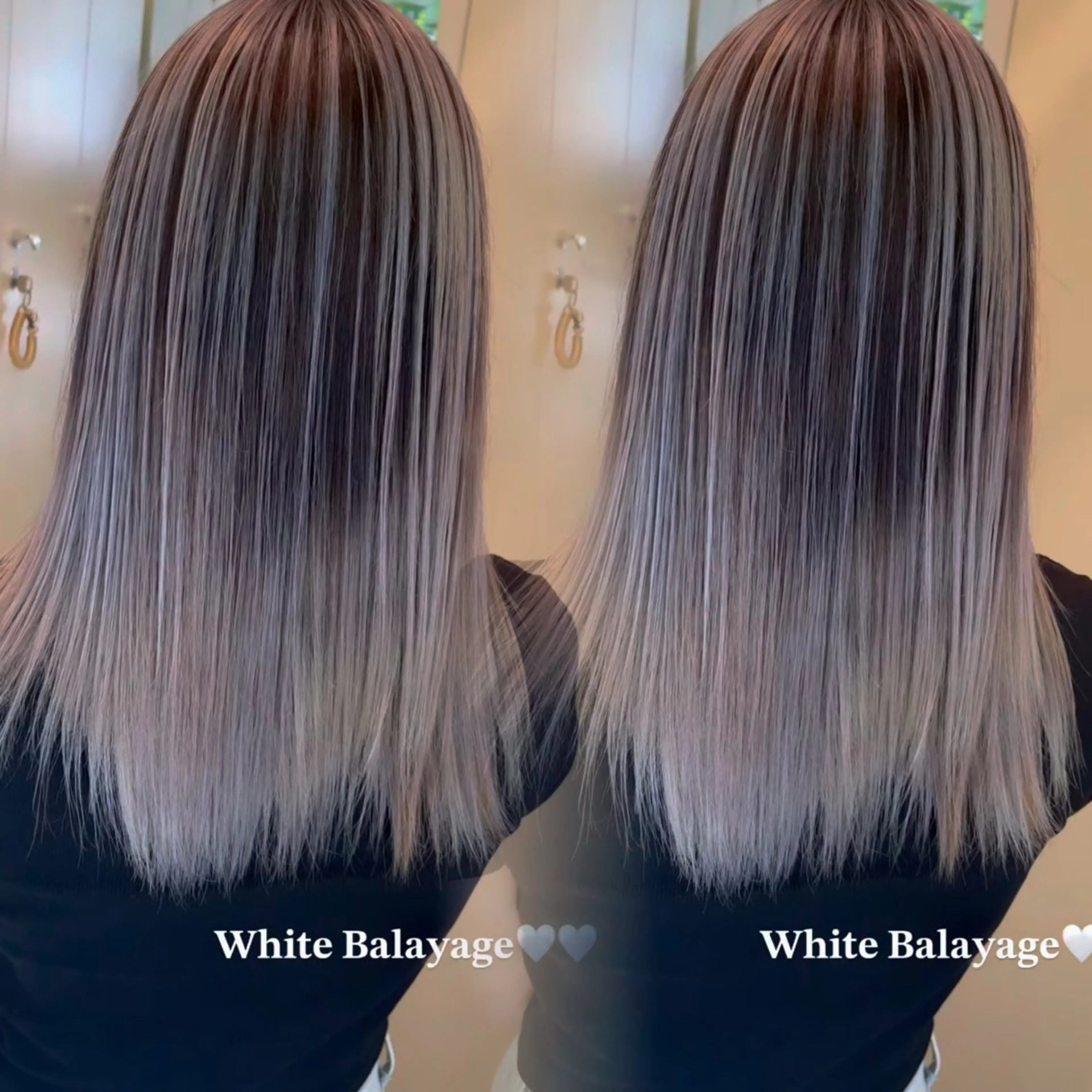 セミロング カラー バレイヤージュ レイヤーカット ヘアカラー ハイトーンカラー/エ クステ/デザインのヘアスタイル