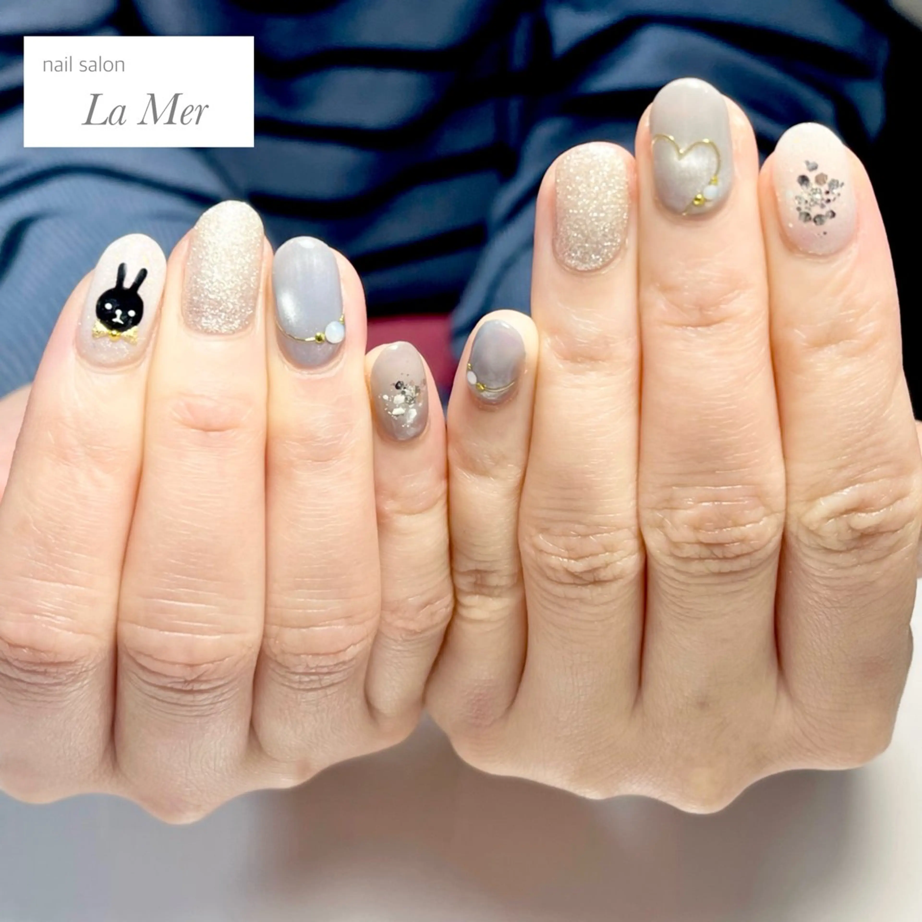 ネイル アニマル柄 ブルー イースター ガーリー ハート nailsalon La Merのネイルデザイン